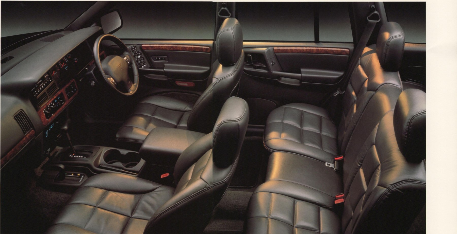 Grand Cherokee interior, double page spread from the 1996 brochure