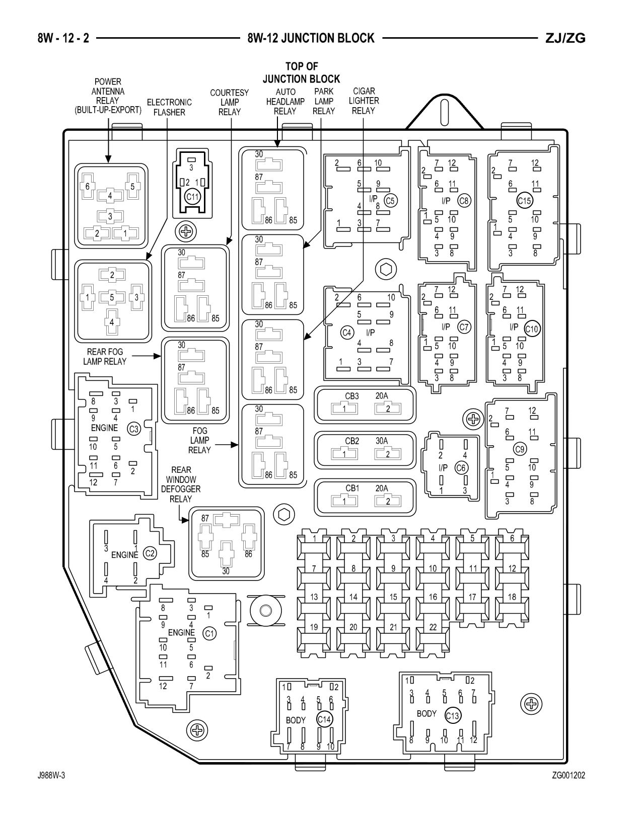 1998 Jeep Grand Cherokee ZJ Export Service Manual — page 594 wiring diagram
