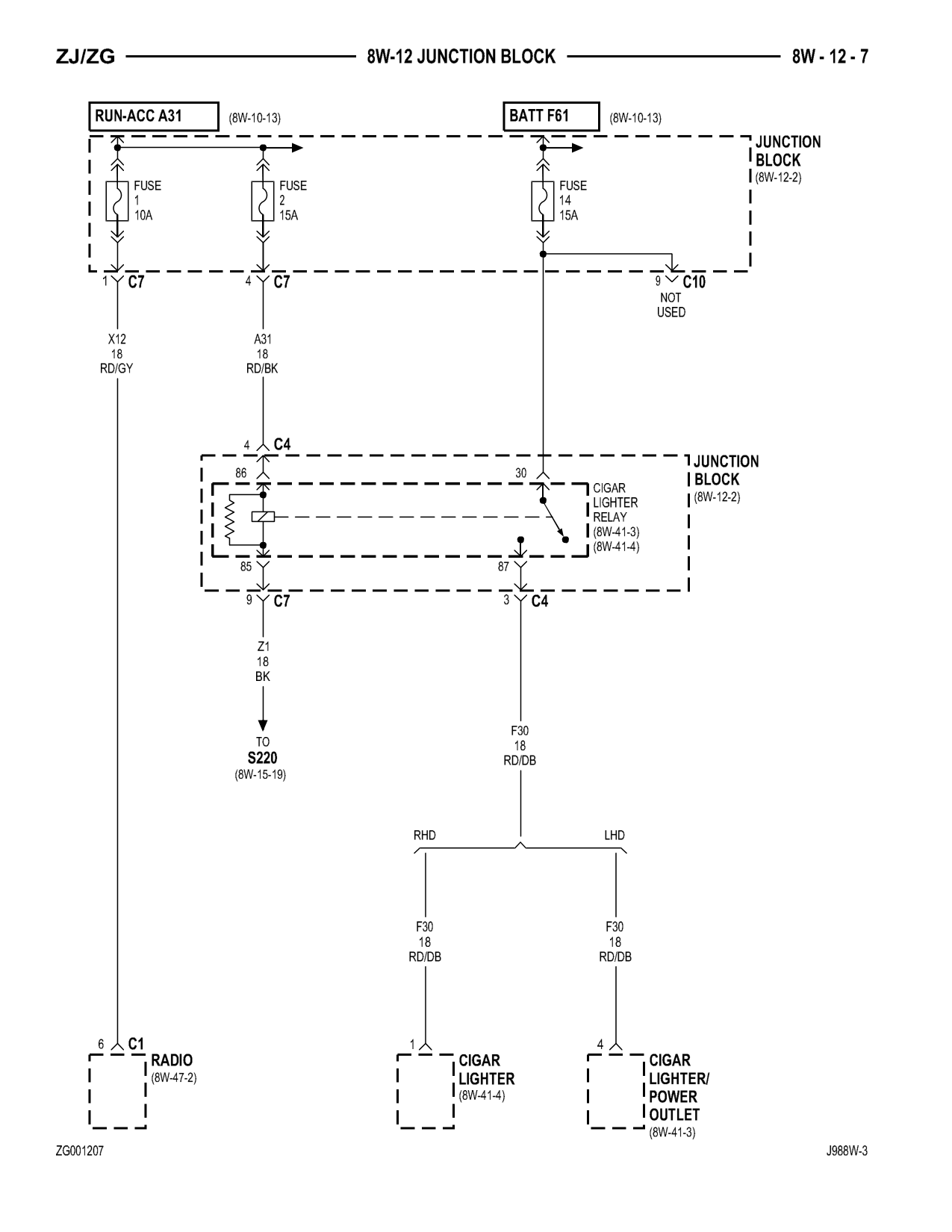 1998 Jeep Grand Cherokee ZJ Export Service Manual — page 599 wiring diagram