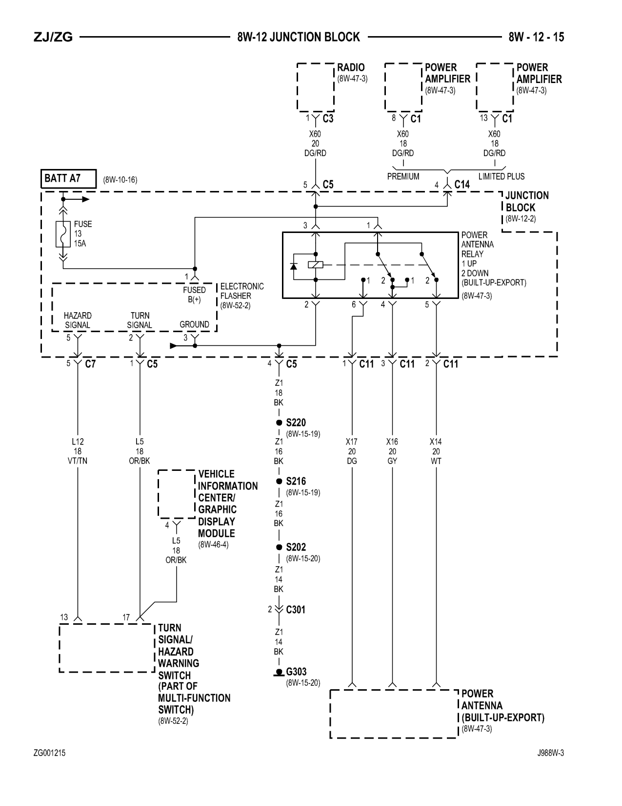 1998 Jeep Grand Cherokee ZJ Export Service Manual — page 607 wiring diagram