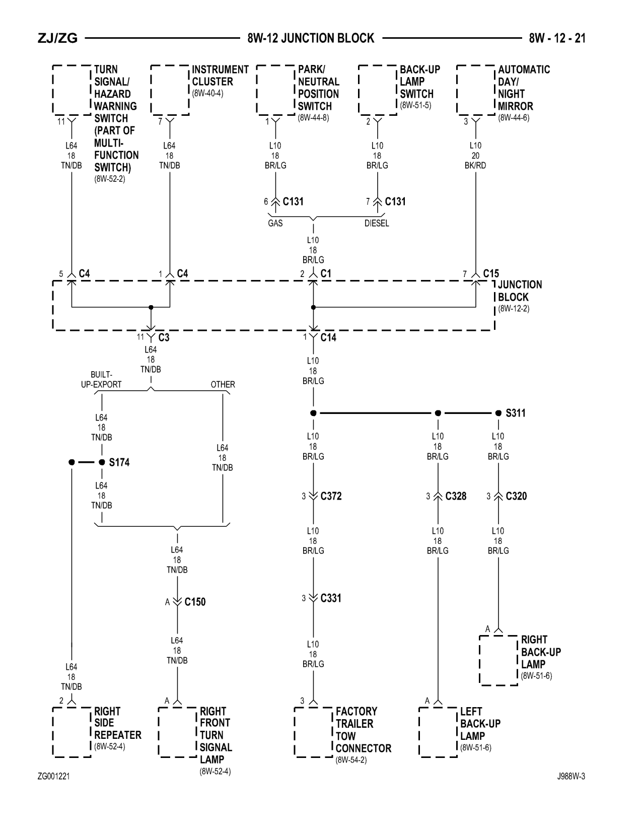 1998 Jeep Grand Cherokee ZJ Export Service Manual — page 613 wiring diagram