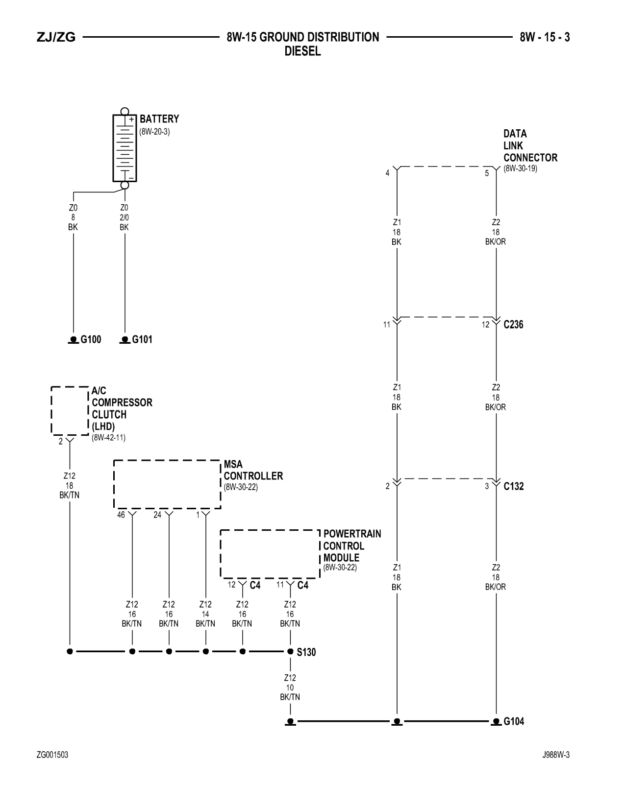 1998 Jeep Grand Cherokee ZJ Export Service Manual — page 623 wiring diagram