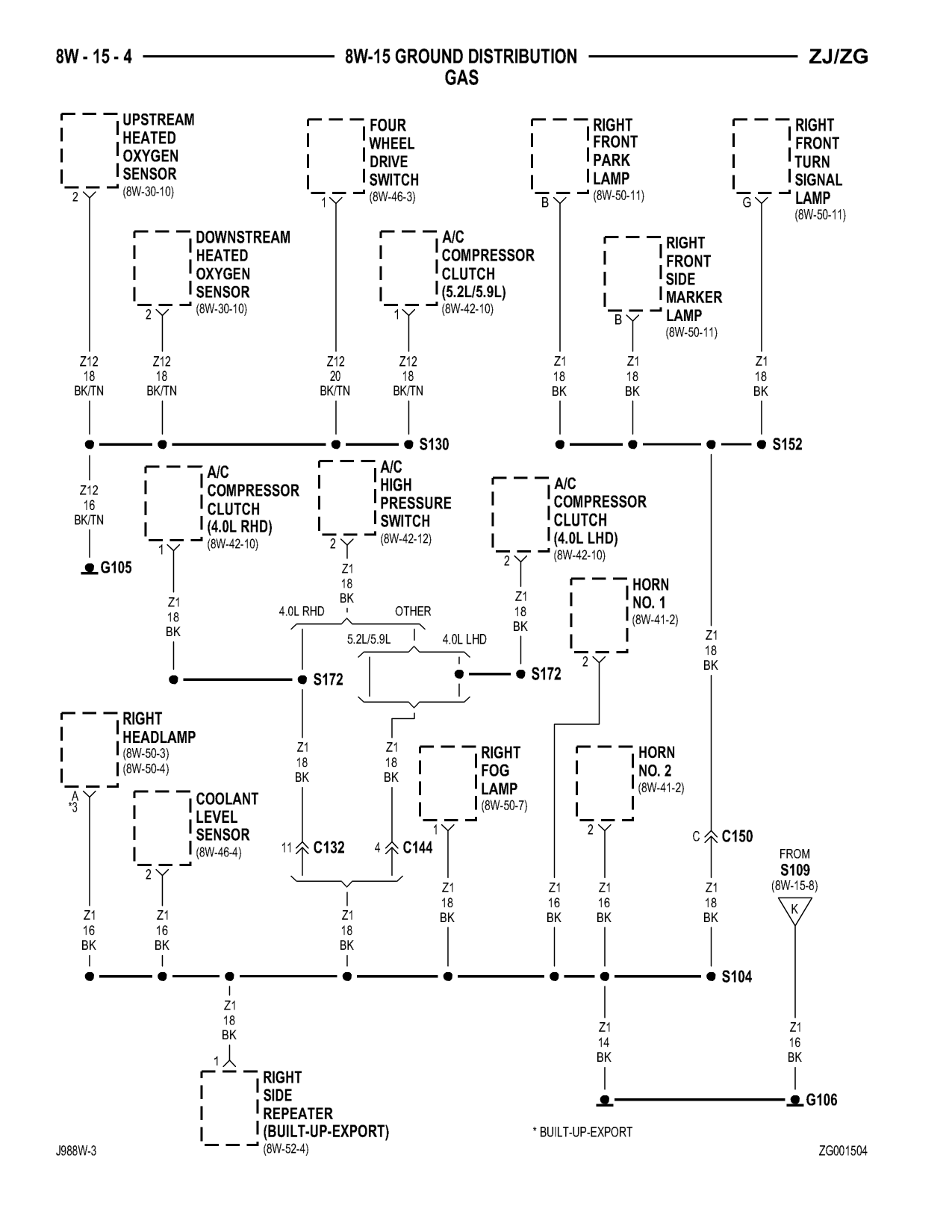 1998 Jeep Grand Cherokee ZJ Export Service Manual — page 624 wiring diagram