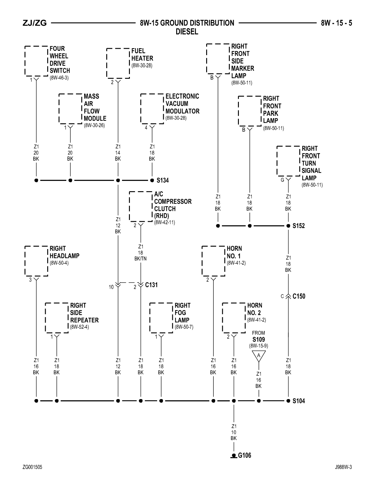 1998 Jeep Grand Cherokee ZJ Export Service Manual — page 625 wiring diagram