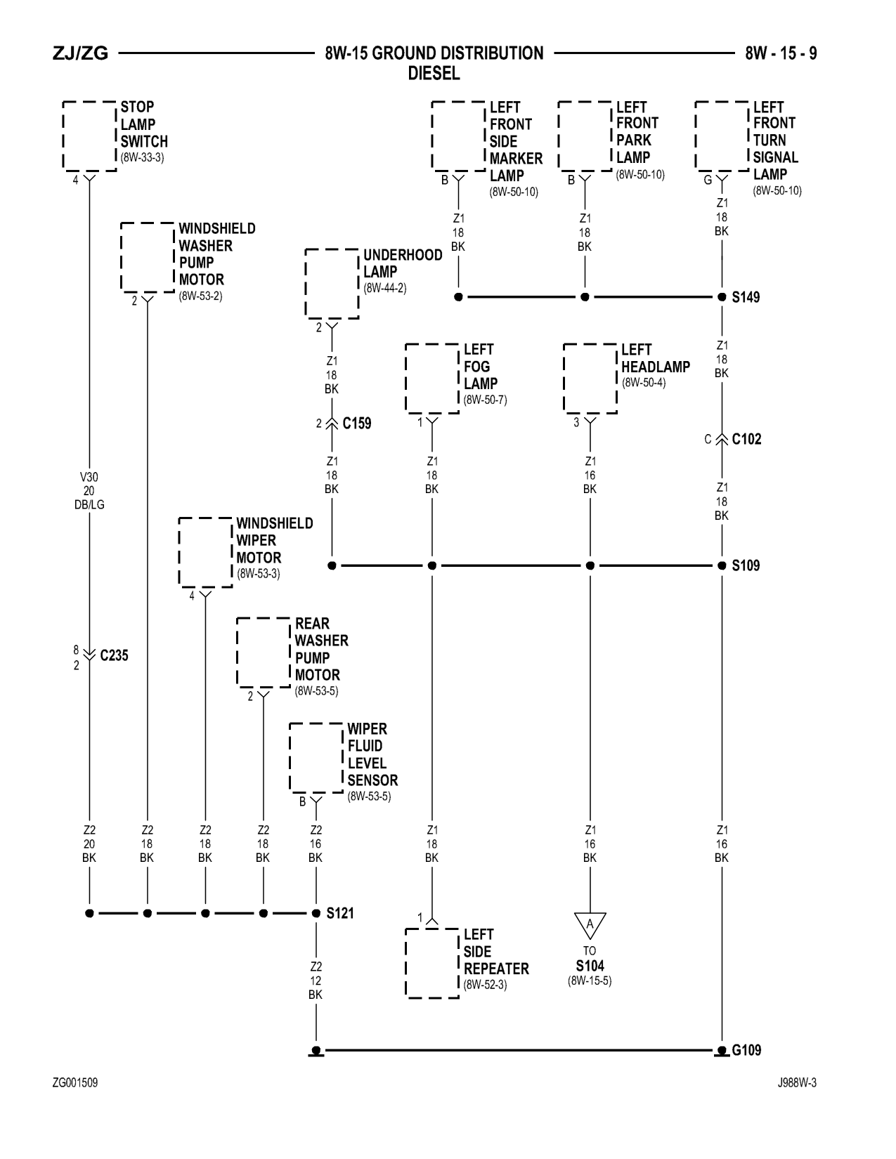 1998 Jeep Grand Cherokee ZJ Export Service Manual — page 629 wiring diagram