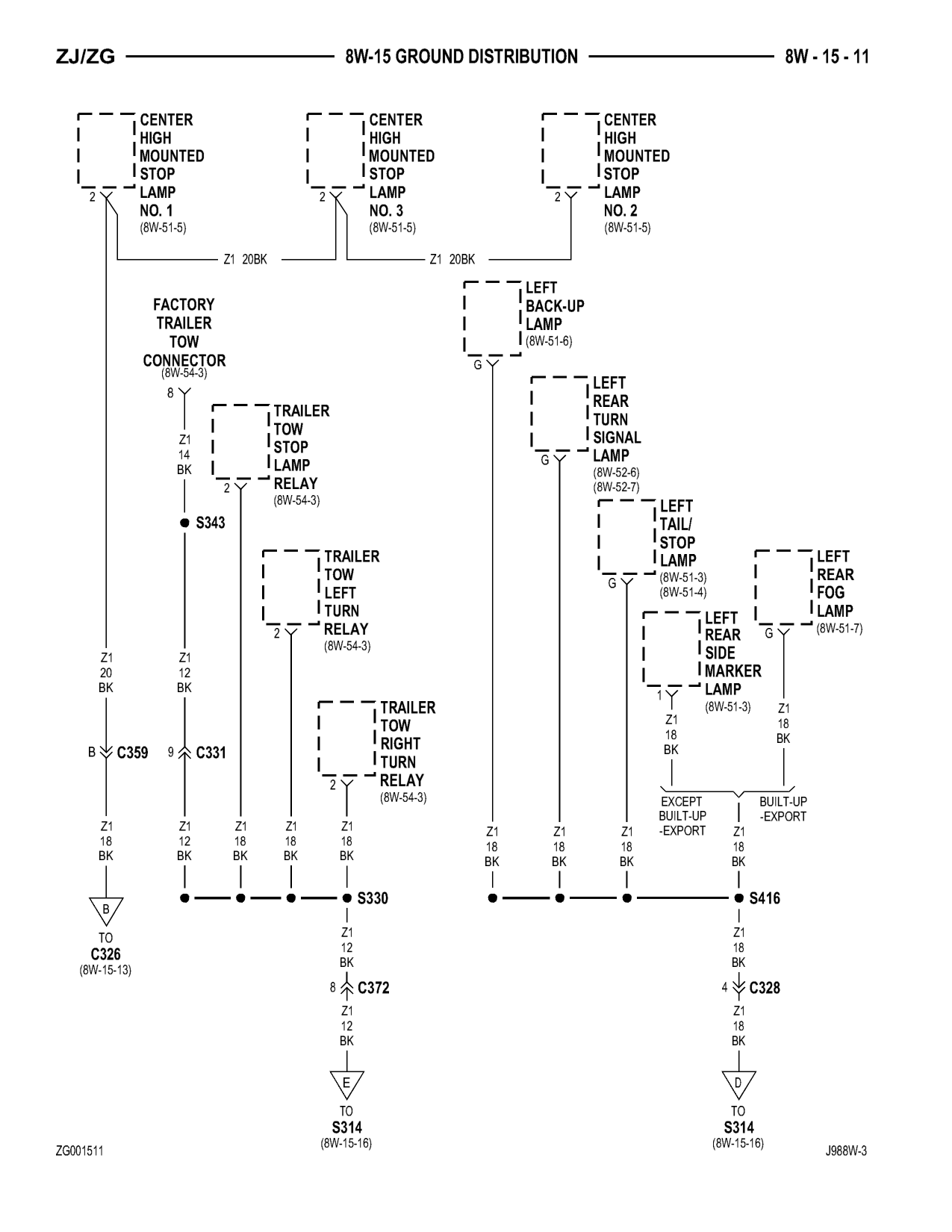 1998 Jeep Grand Cherokee ZJ Export Service Manual — page 631 wiring diagram