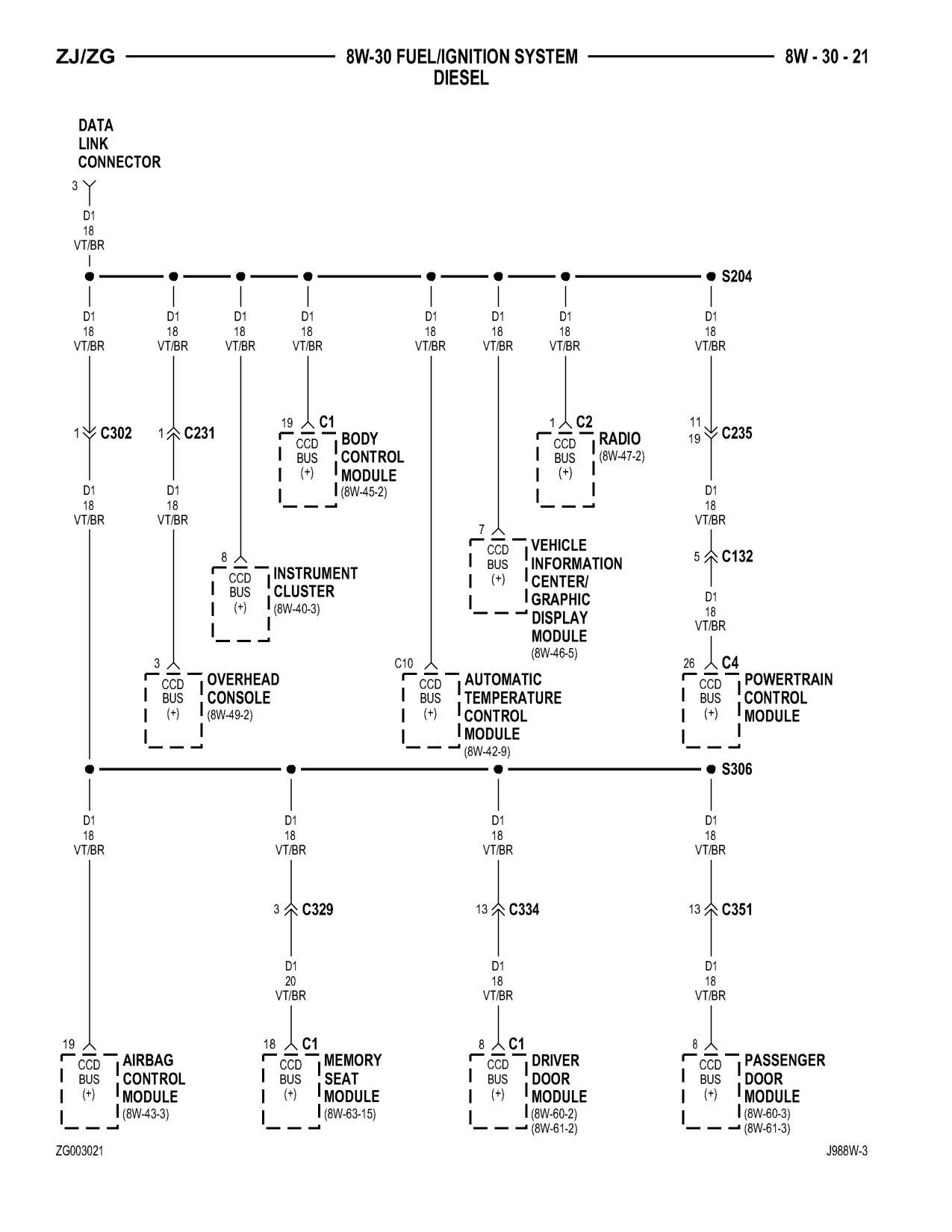 1998 Jeep Grand Cherokee ZJ Export Service Manual — page 669 wiring diagram