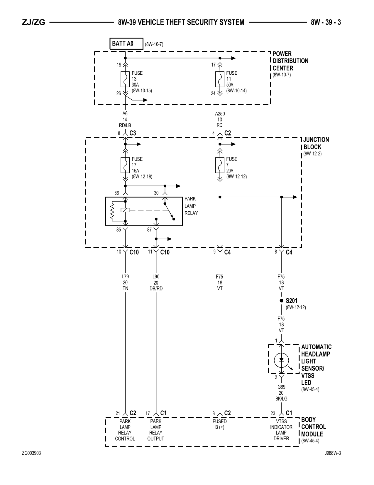1998 Jeep Grand Cherokee ZJ Export Service Manual — page 699 wiring diagram