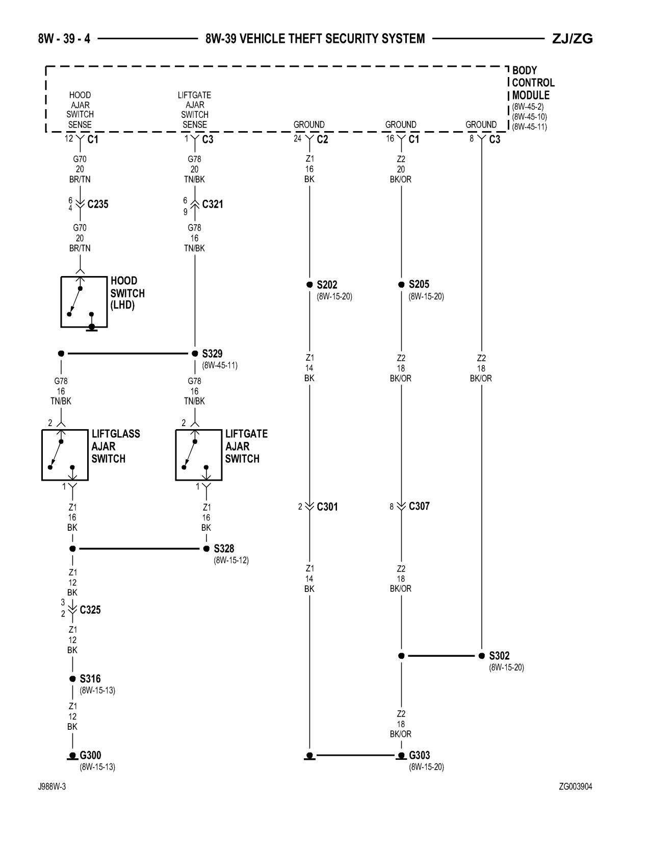 1998 Jeep Grand Cherokee ZJ Export Service Manual — page 700 wiring diagram