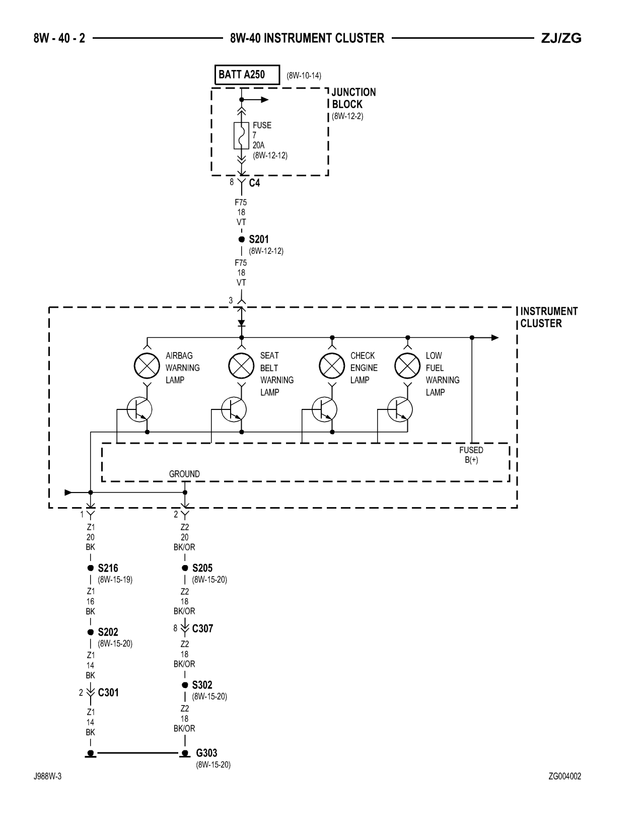 1998 Jeep Grand Cherokee ZJ Export Service Manual — page 704 wiring diagram