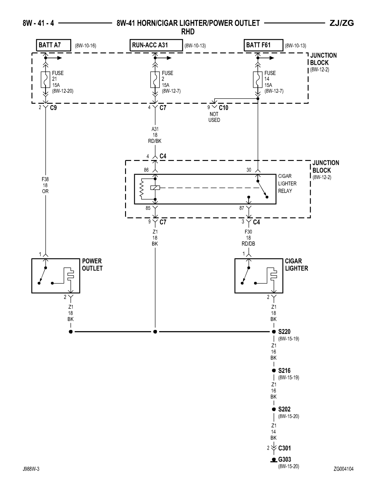 1998 Jeep Grand Cherokee ZJ Export Service Manual — page 712 wiring diagram