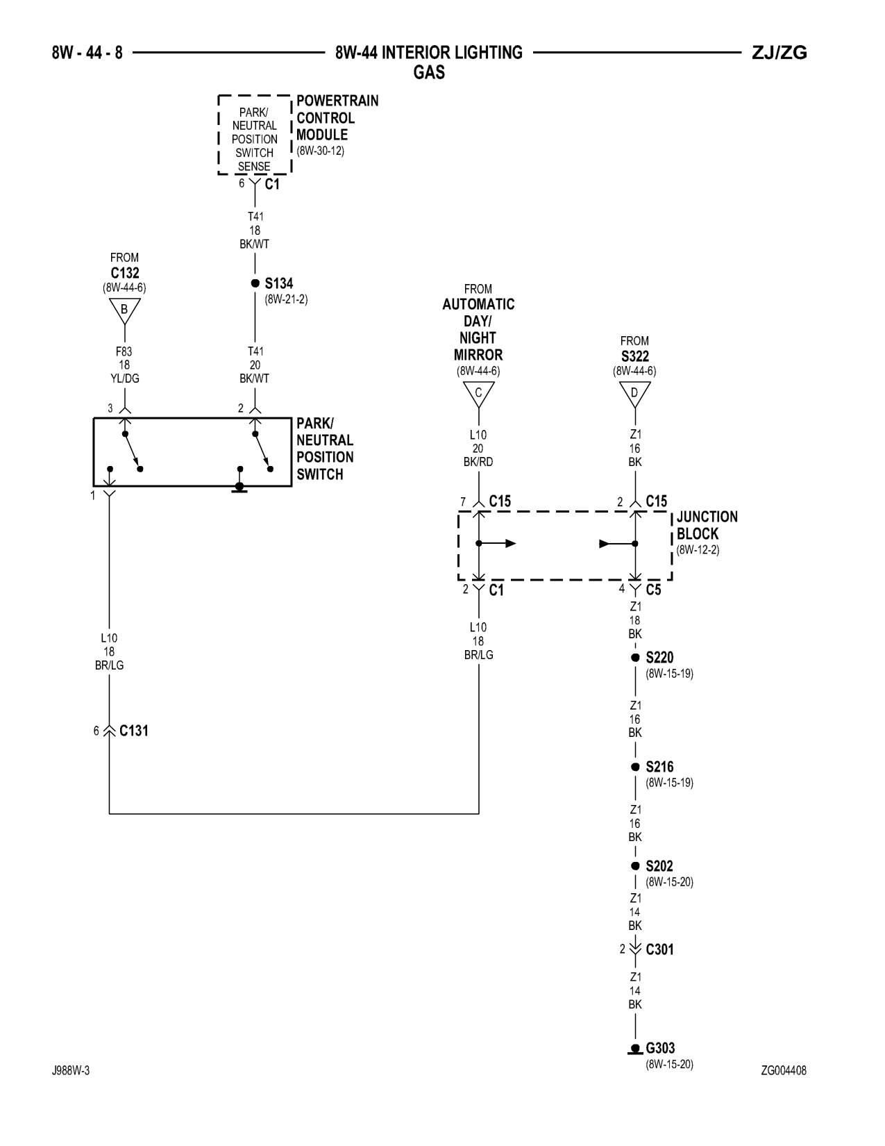 1998 Jeep Grand Cherokee ZJ Export Service Manual — page 738 wiring diagram