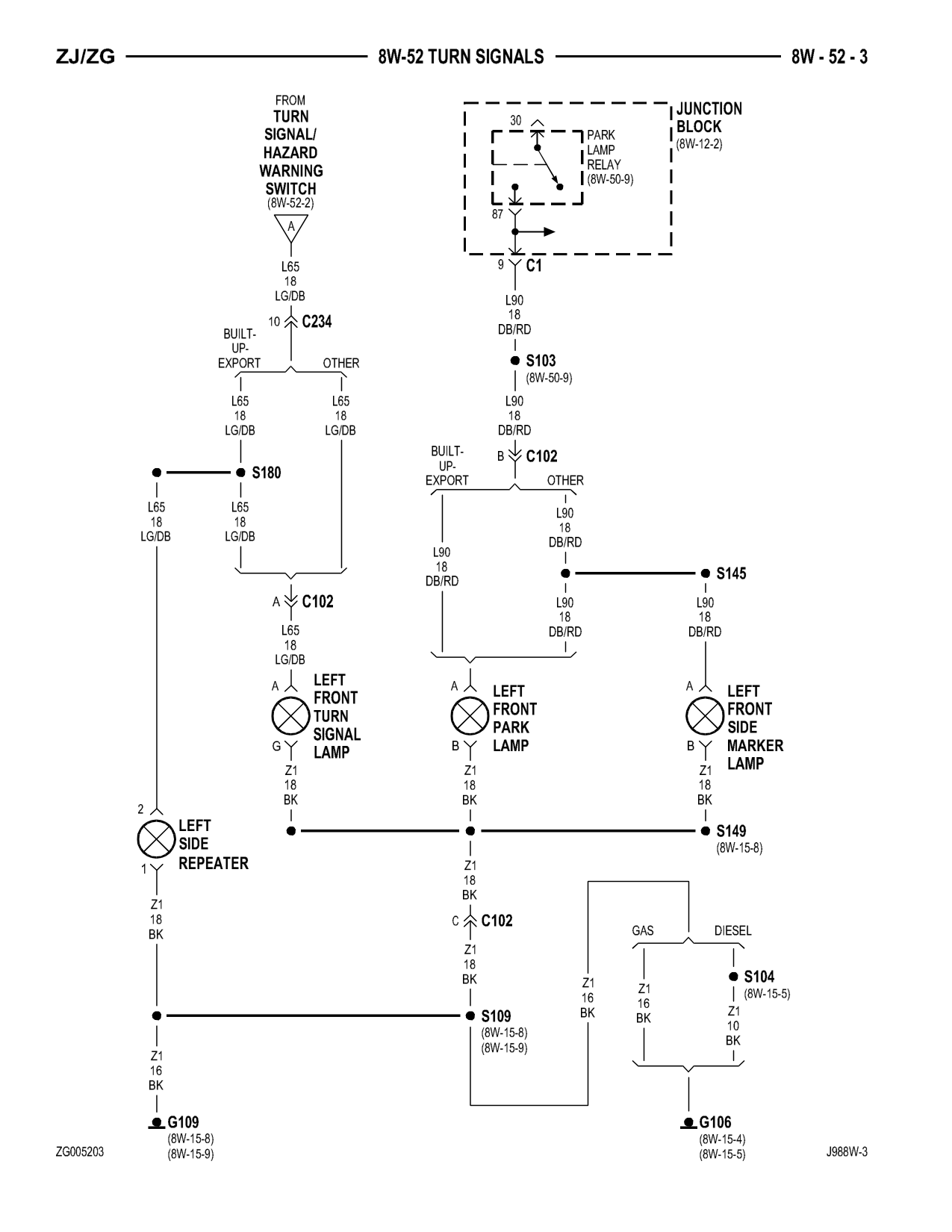 1998 Jeep Grand Cherokee ZJ Export Service Manual — page 803 wiring diagram