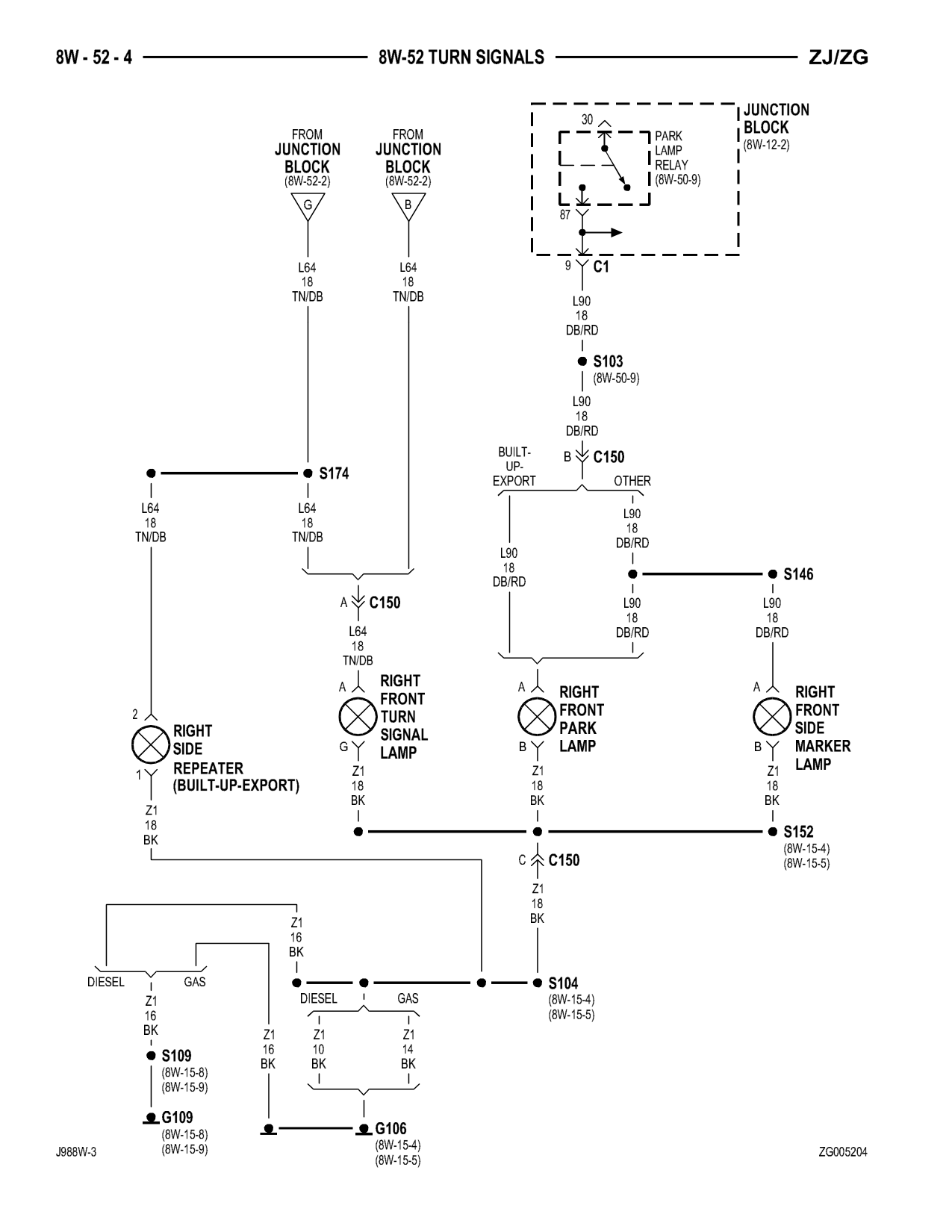 1998 Jeep Grand Cherokee ZJ Export Service Manual — page 804 wiring diagram