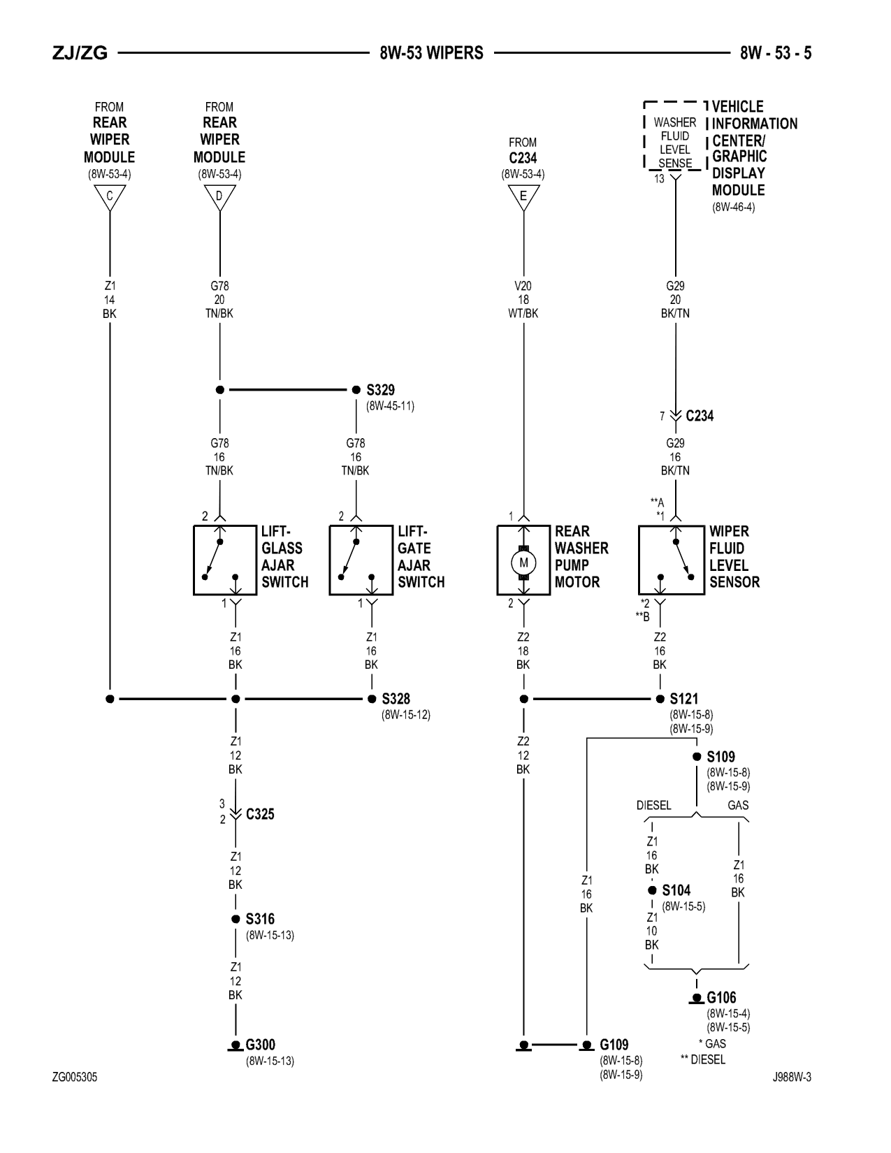 1998 Jeep Grand Cherokee ZJ Export Service Manual — page 813 wiring diagram