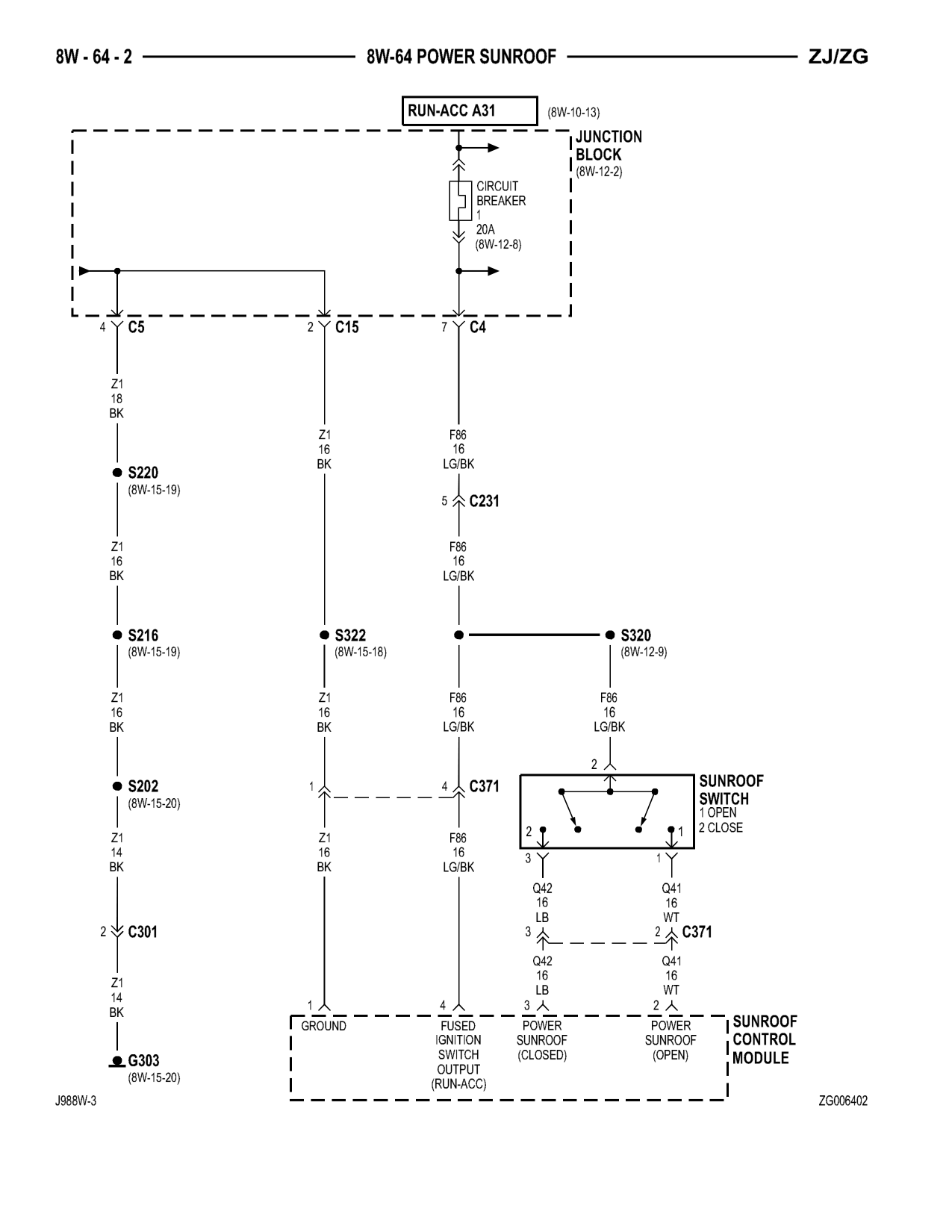 1998 Jeep Grand Cherokee ZJ Export Service Manual — page 850 wiring diagram
