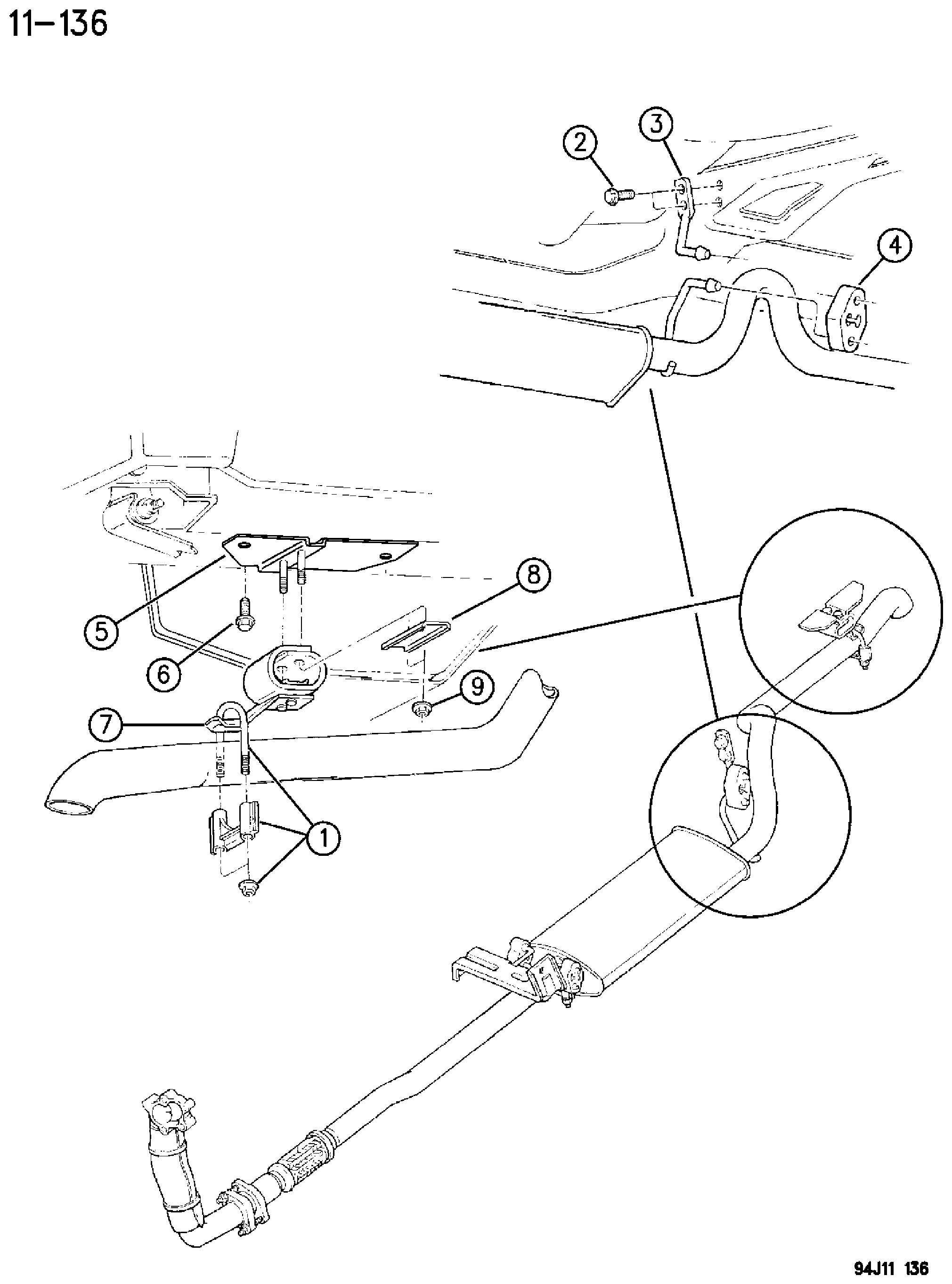 Exploded view: EXHAUST SYSTEM 2.5L DIESEL ENGINE XJ BODY (2 OF 2)