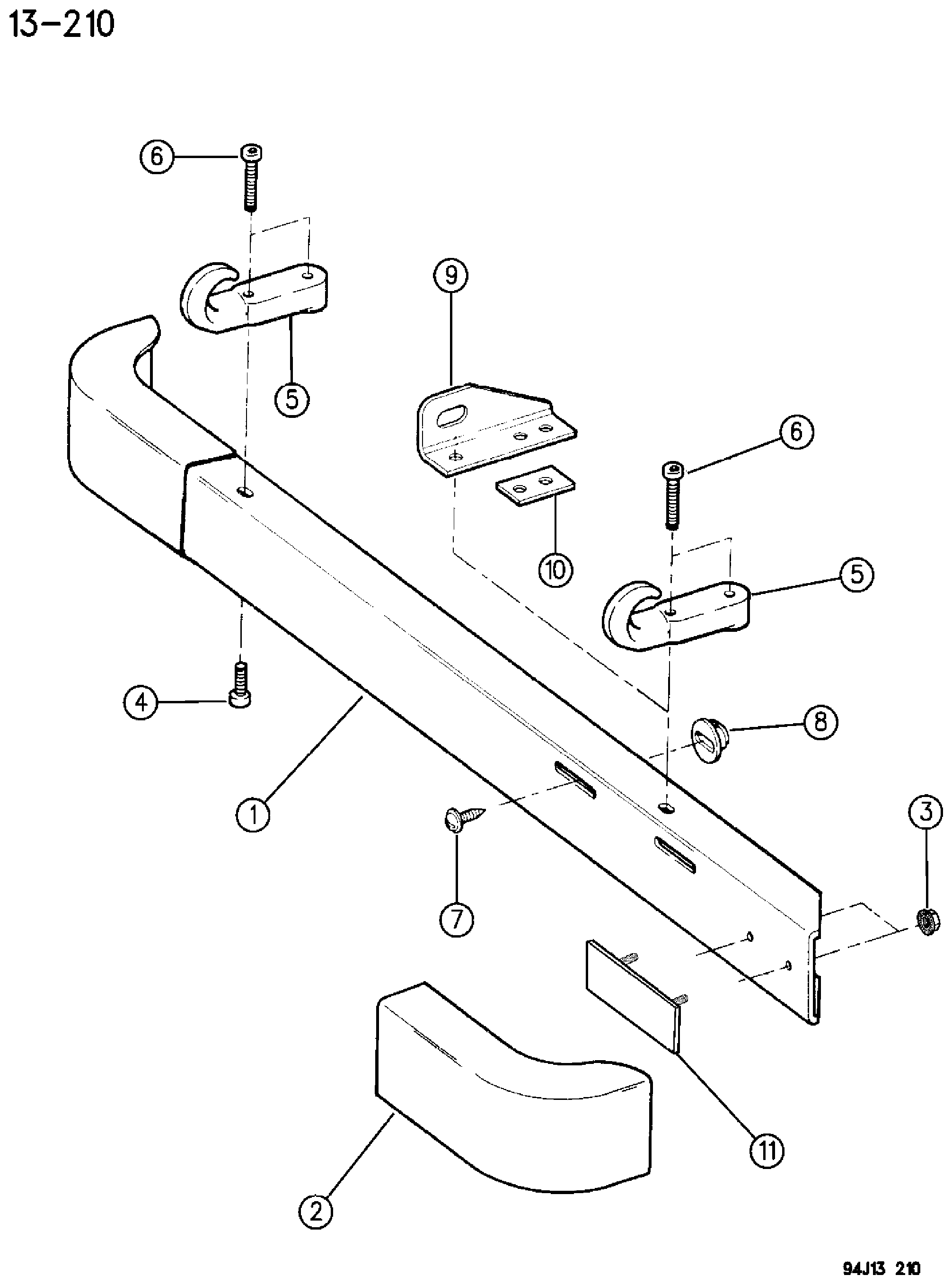 Exploded view: BUMPER, FRONT YJ BODY