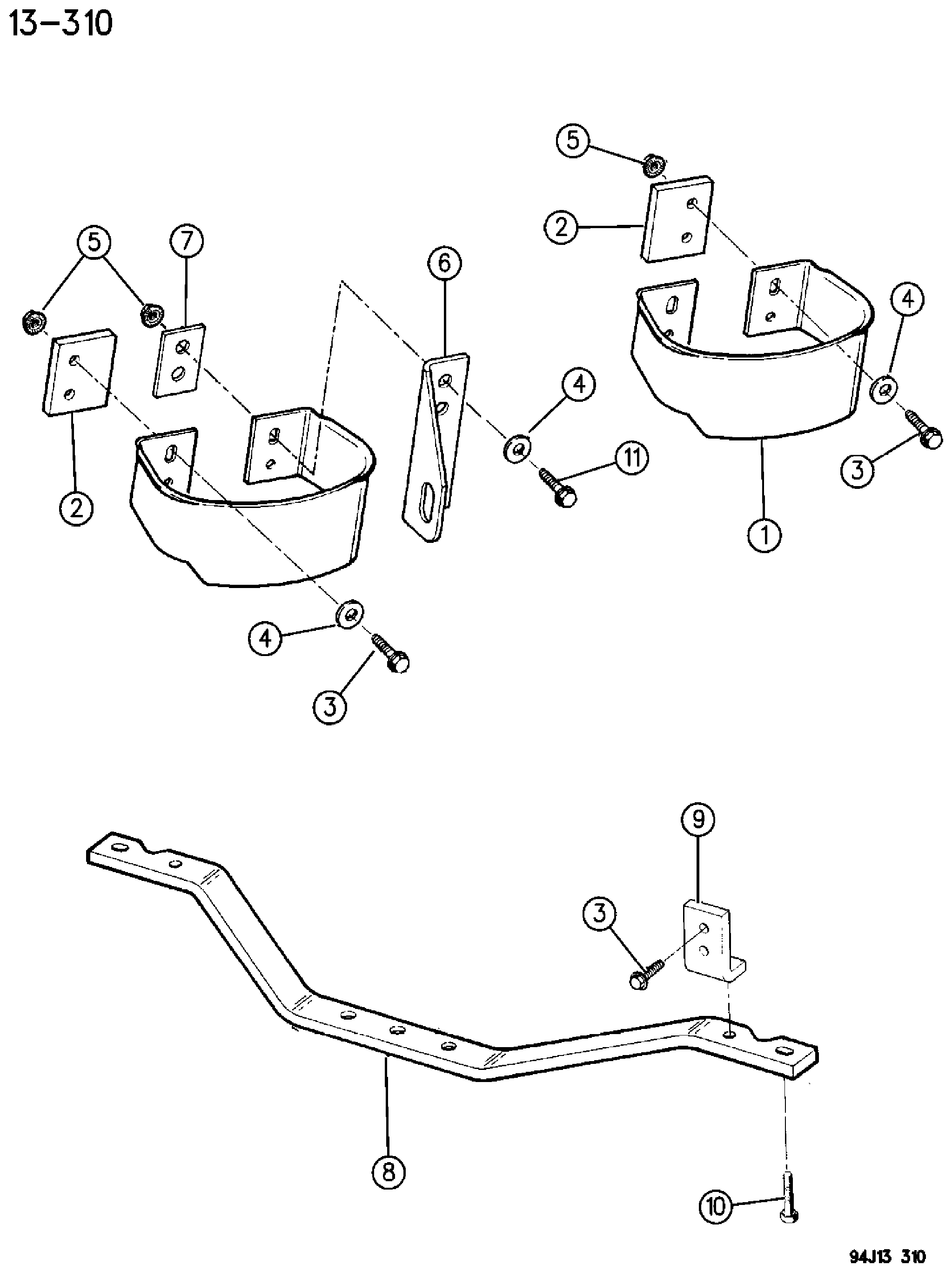 Exploded view: BUMPER, REAR AND DRAW BAR YJ BODY