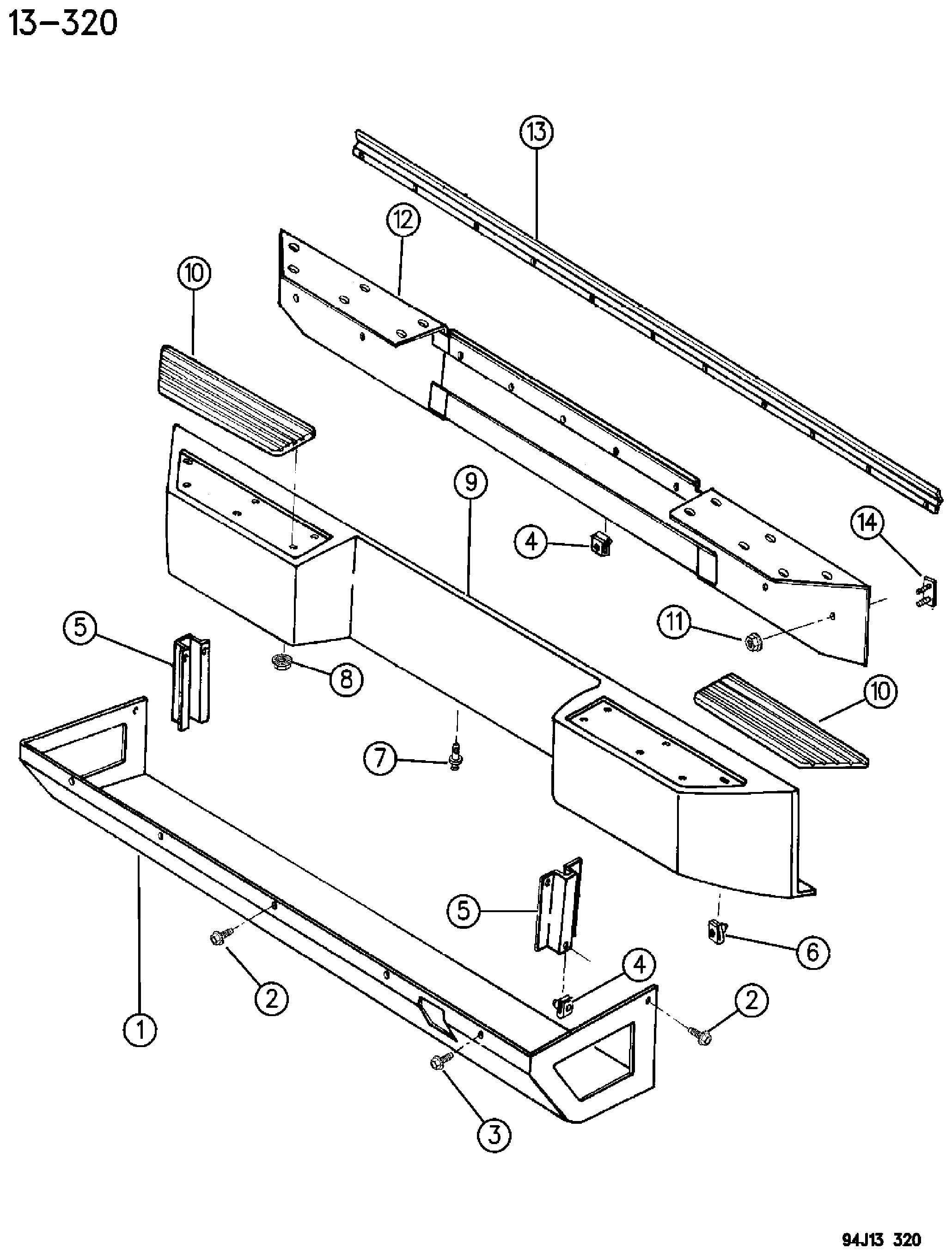 Exploded view: REAR FASCIA AND SKID PLATE YJ BODY RENEGADE