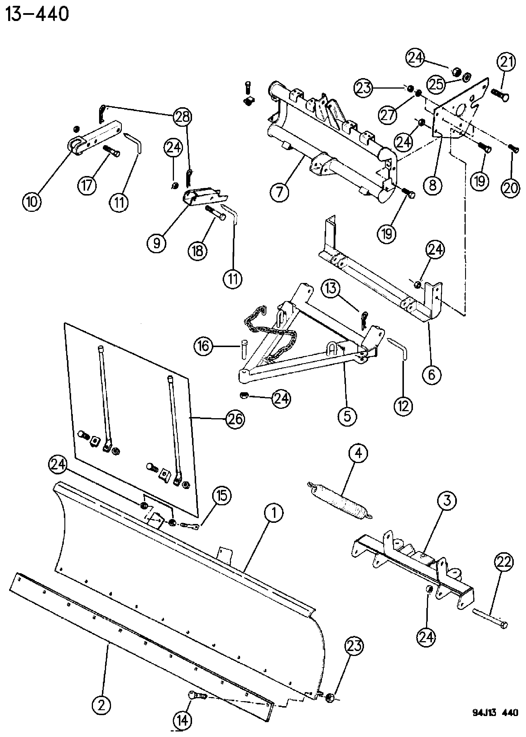 Exploded view: SNOW PLOW MOLDBOARD AND MOUNTING XJ BODY