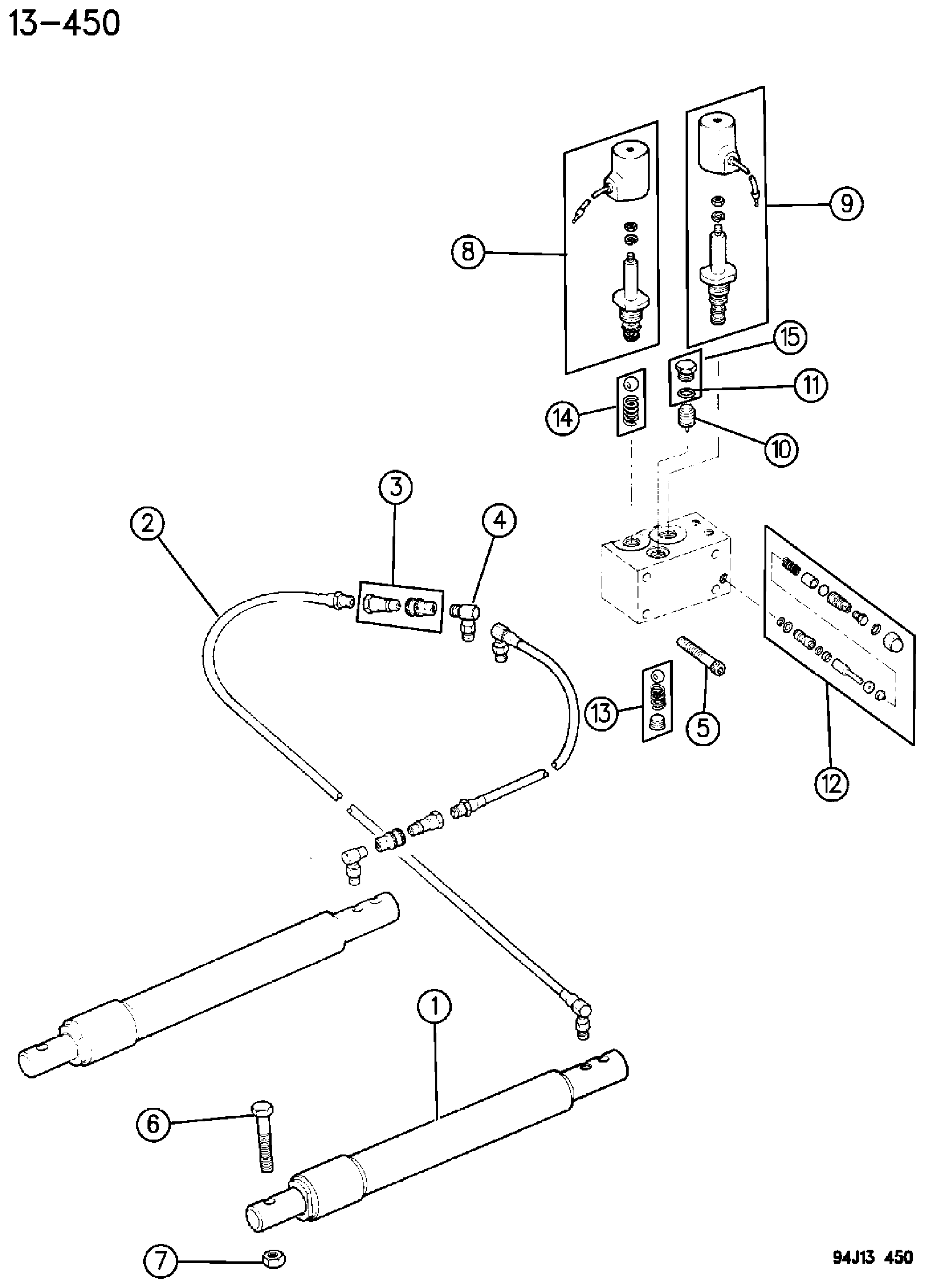 Exploded view: SNOW PLOW POWER ANGLING CYLINDERS YJ, XJ BODY