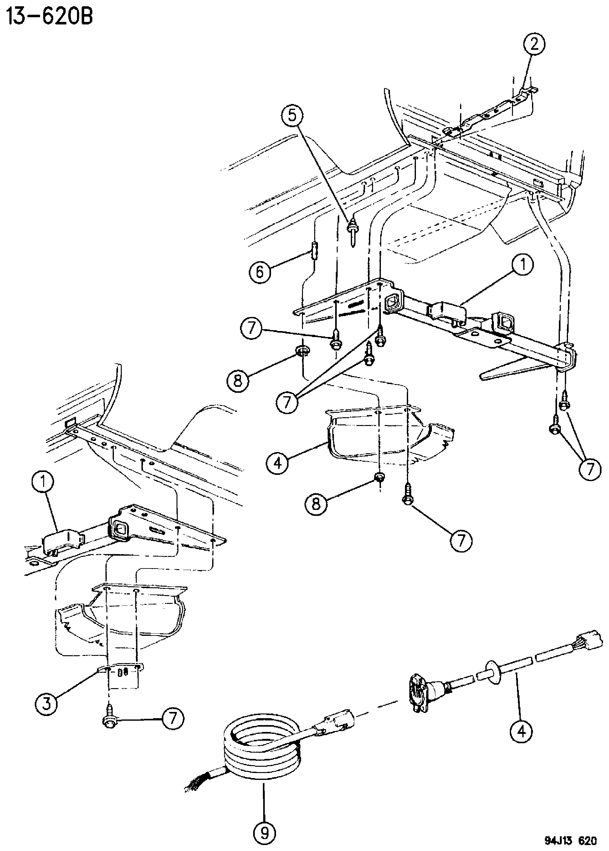 Exploded view: TRAILER HITCH HEAVY DUTY XJ BODY