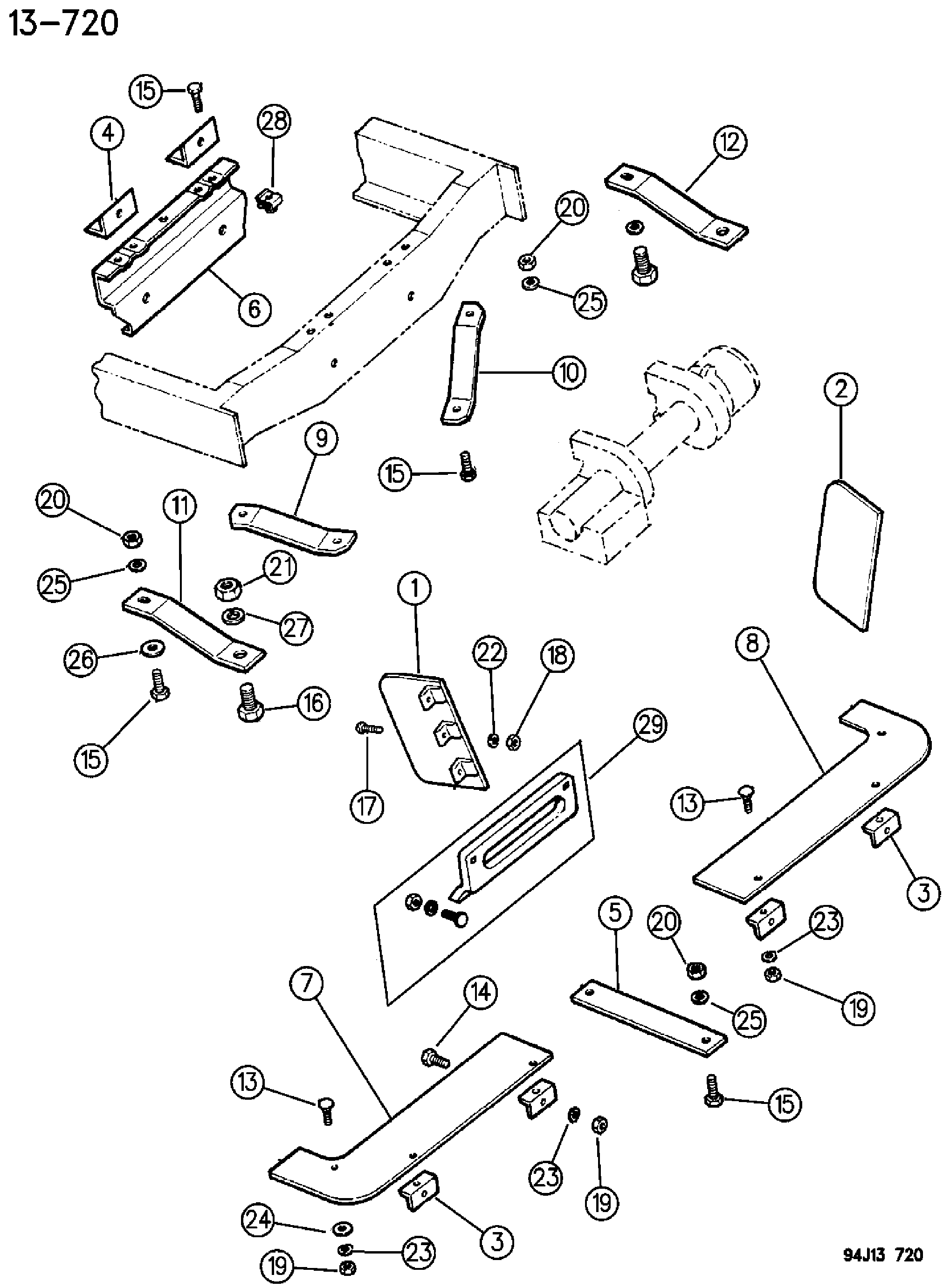 Exploded view: HIDDEN WINCH MOUNTING XJ BODY