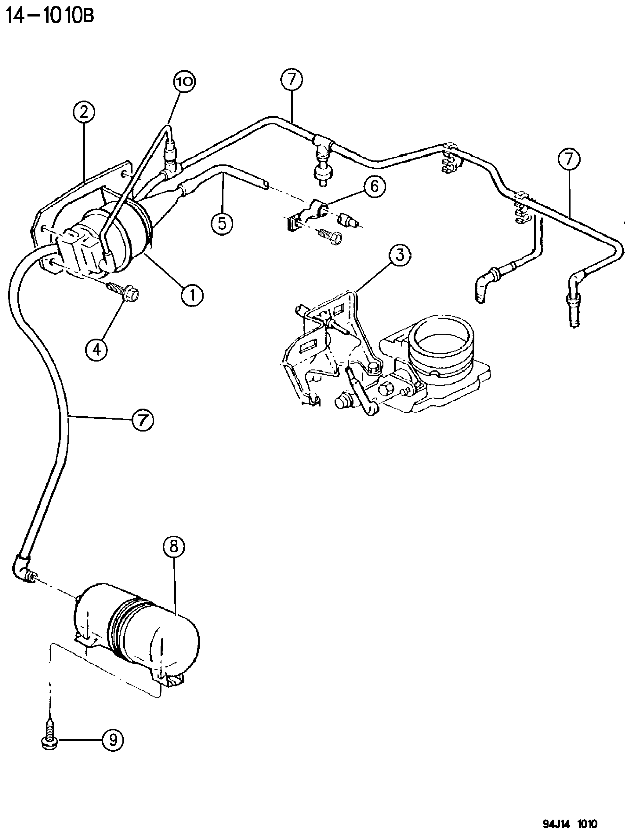 Exploded view: SPEED CONTROL 2.5L, 4.0L ENGINE XJ BODY