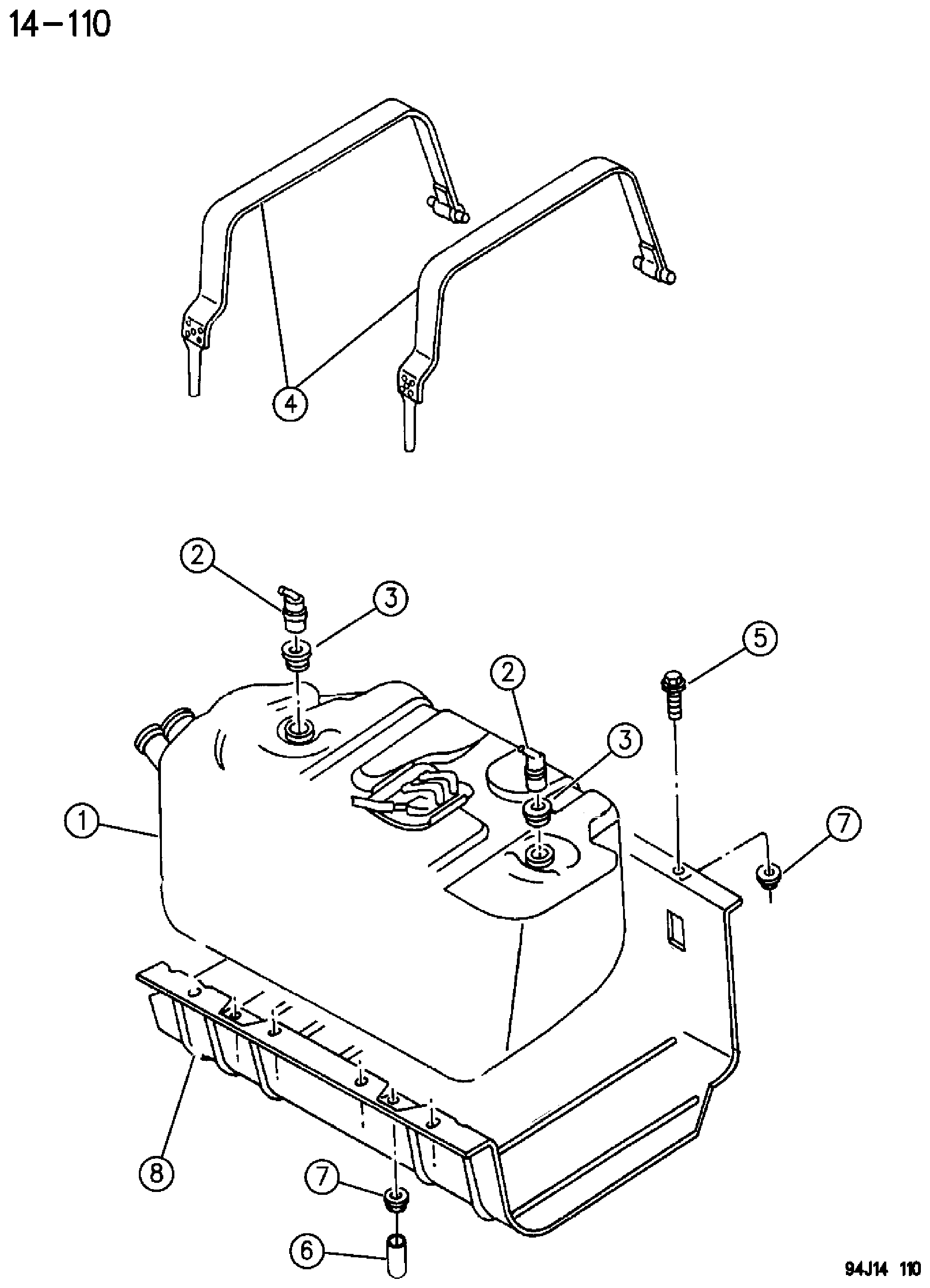Exploded view: FUEL TANK YJ BODY