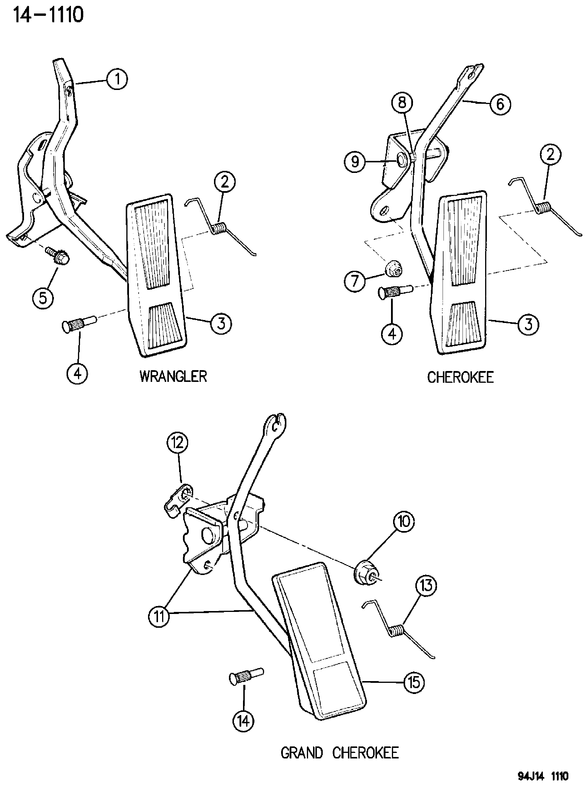 Exploded view: ACCELERATOR PEDAL YJ, XJ, ZJ BODY