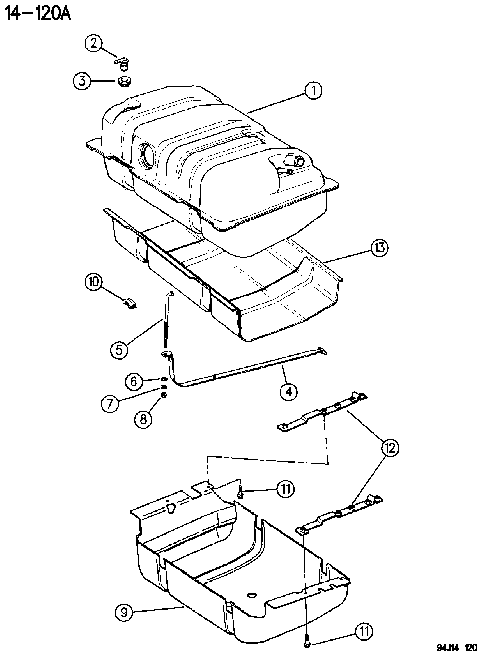 Exploded view: FUEL TANK XJ BODY