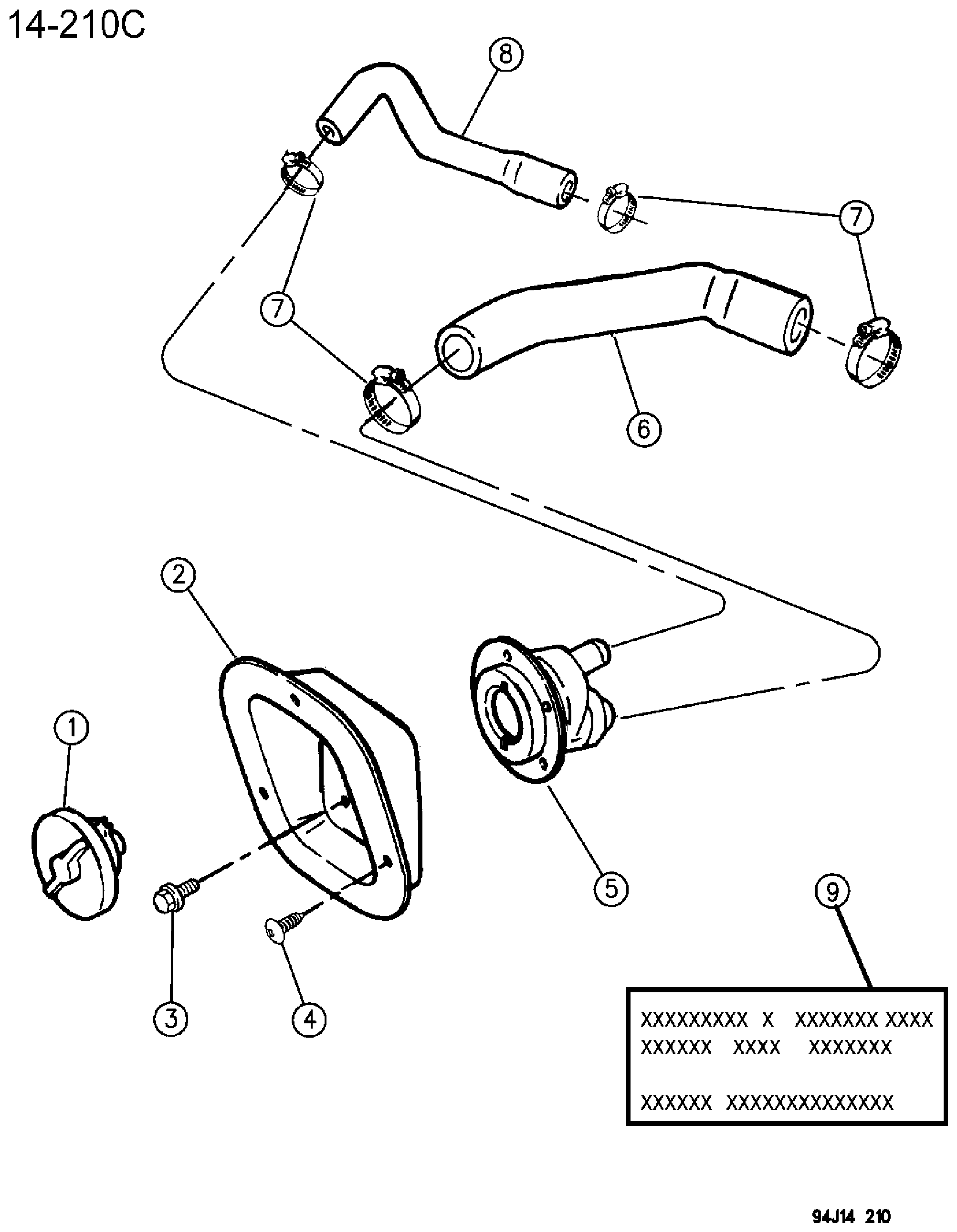 Exploded view: FUEL TANK FILLER TUBE YJ BODY