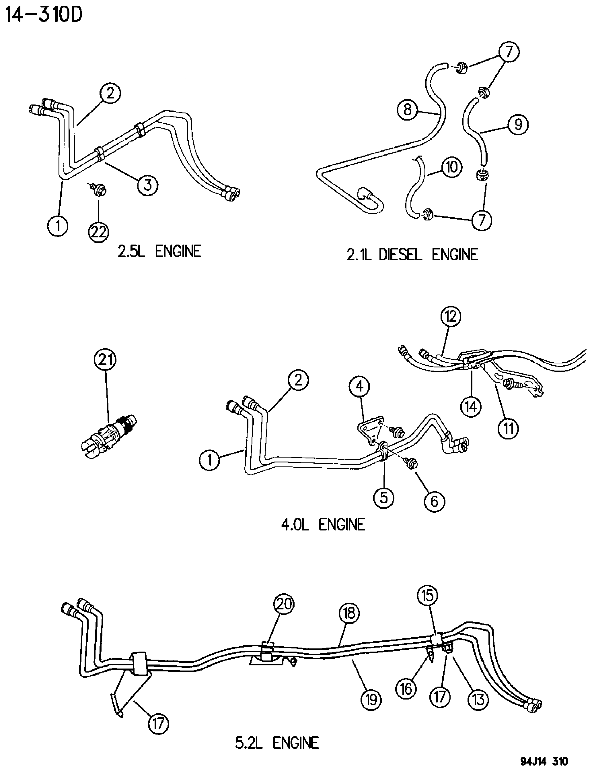Exploded view: FUEL LINES, FRONT YJ, XJ, ZJ BODY