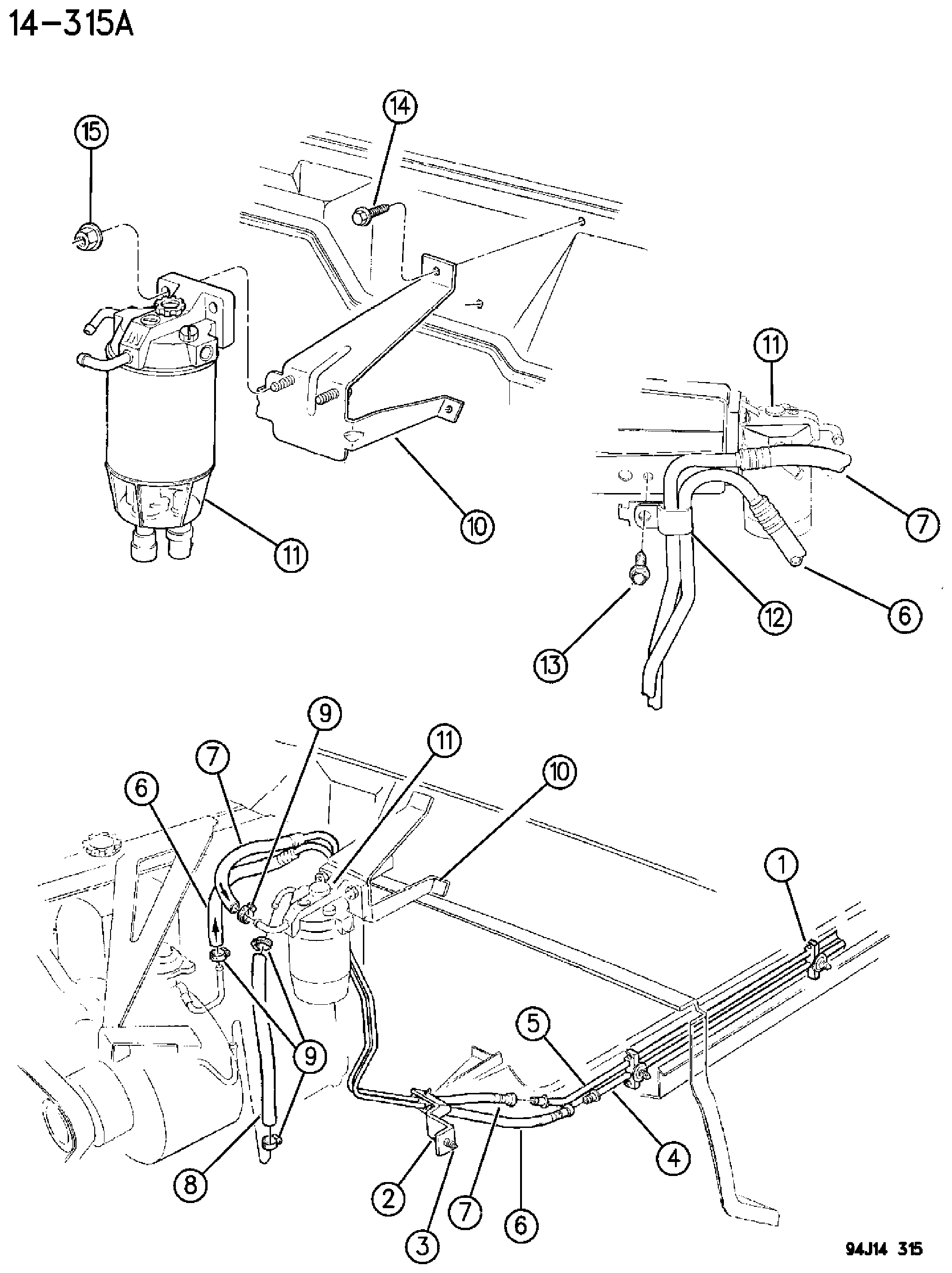 Exploded view: FUEL LINES, FRONT 2.5L DIESEL ENGINE XJ BODY
