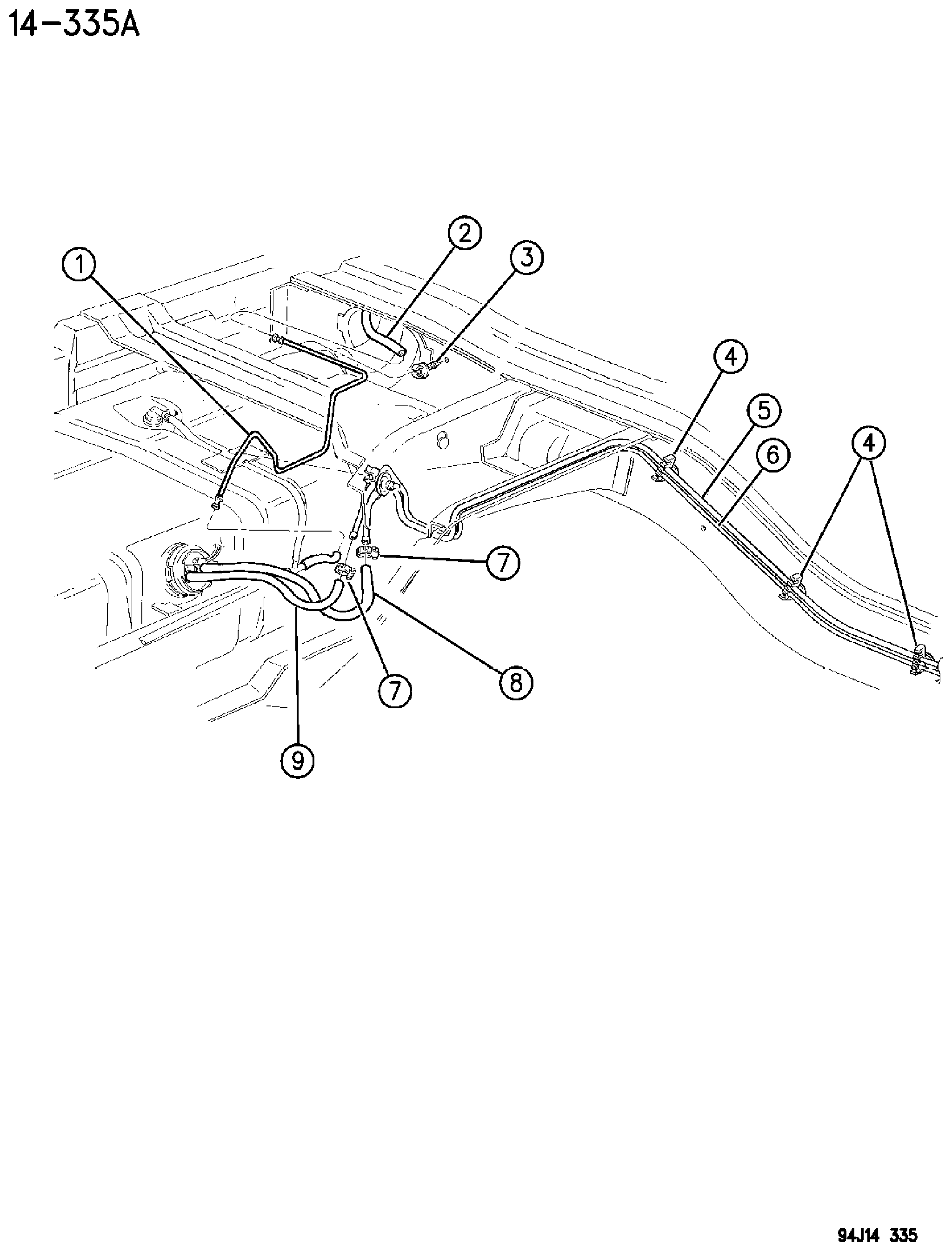 Exploded view: FUEL LINES, REAR 2.5L DIESEL ENGINE XJ BODY