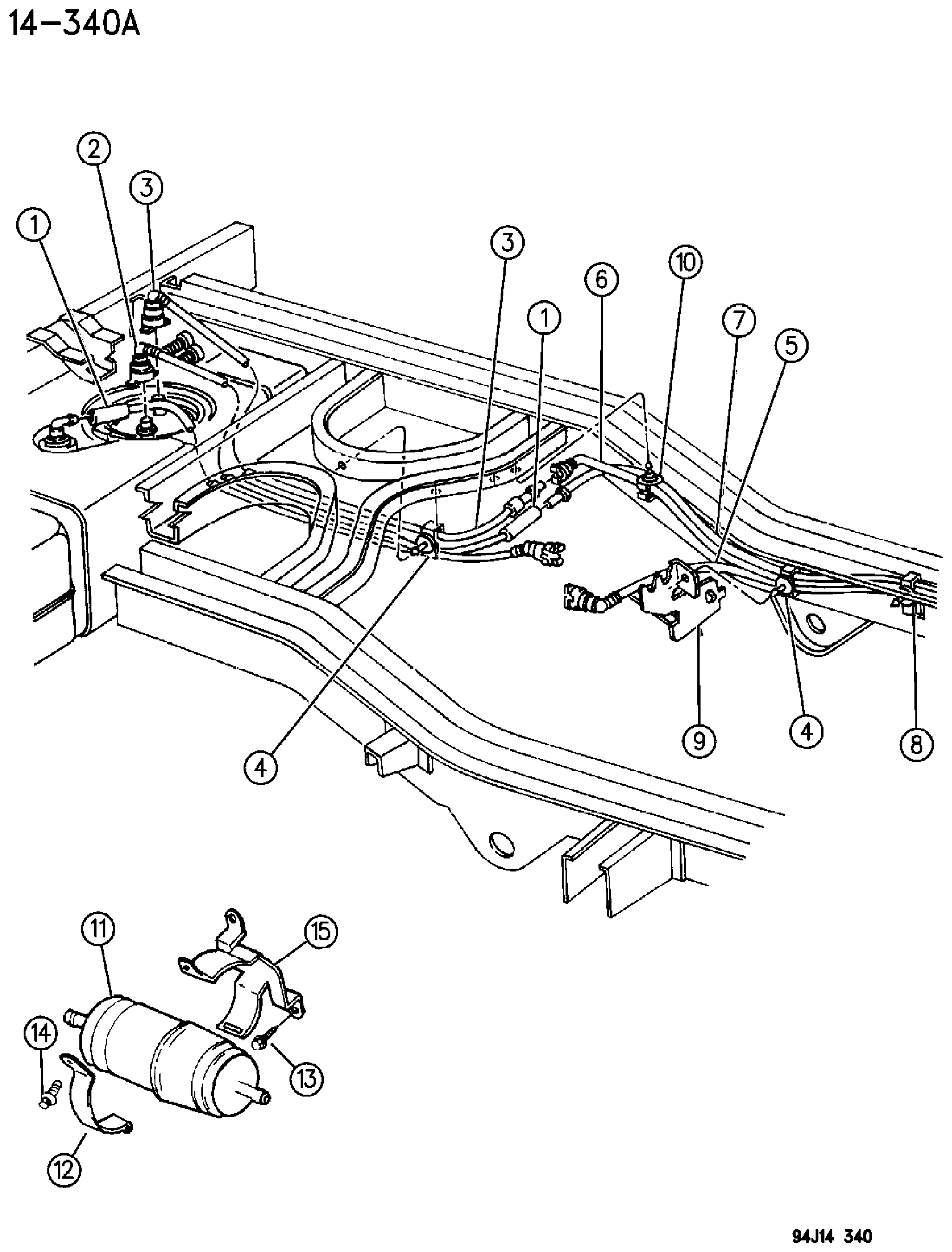 Exploded view: FUEL LINES, REAR ZJ BODY