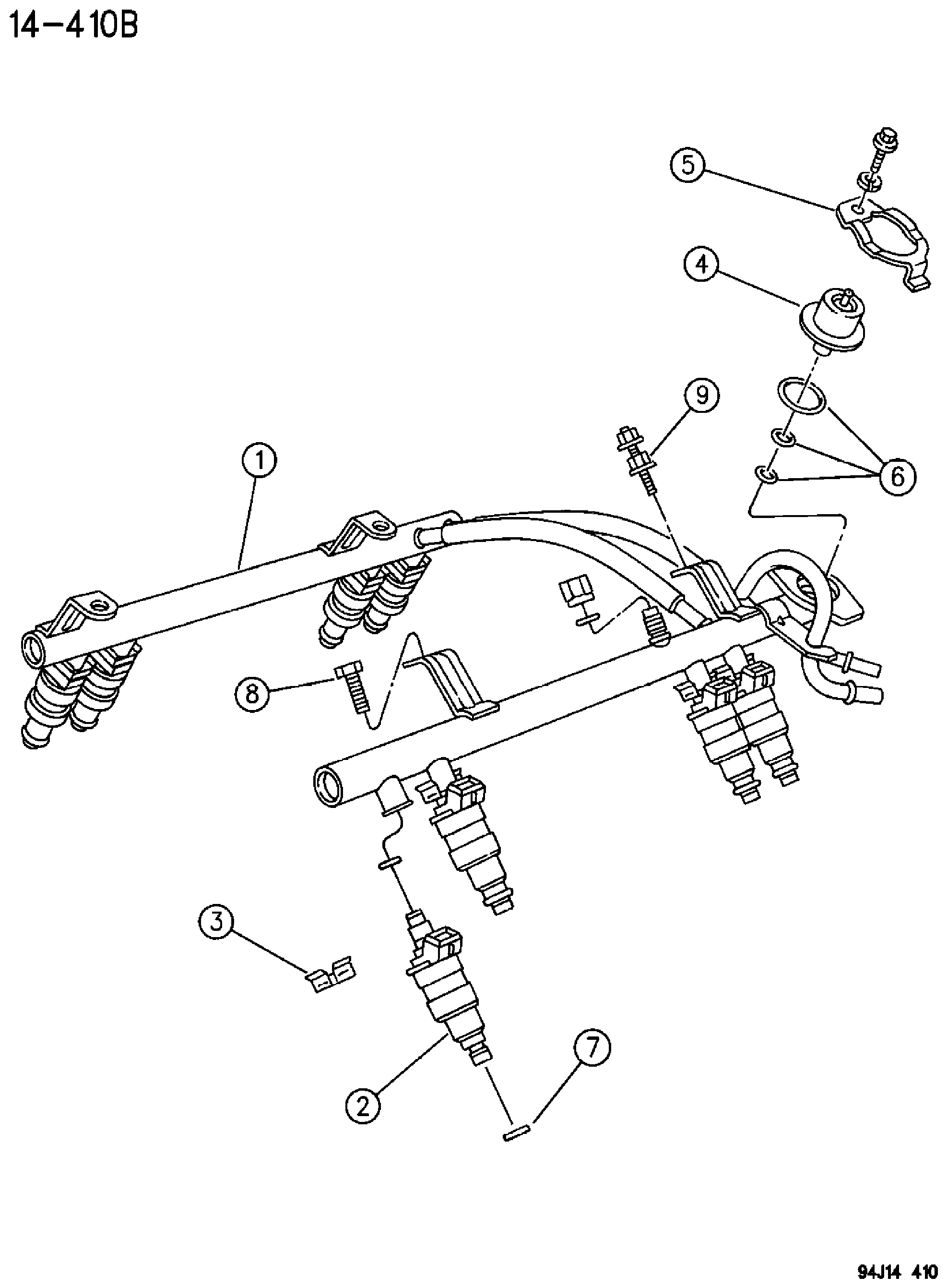 Exploded view: FUEL INJECTION SYSTEM 2.5L, 4.0L, 5.2L ENGINE YJ, XJ, ZJ BODY