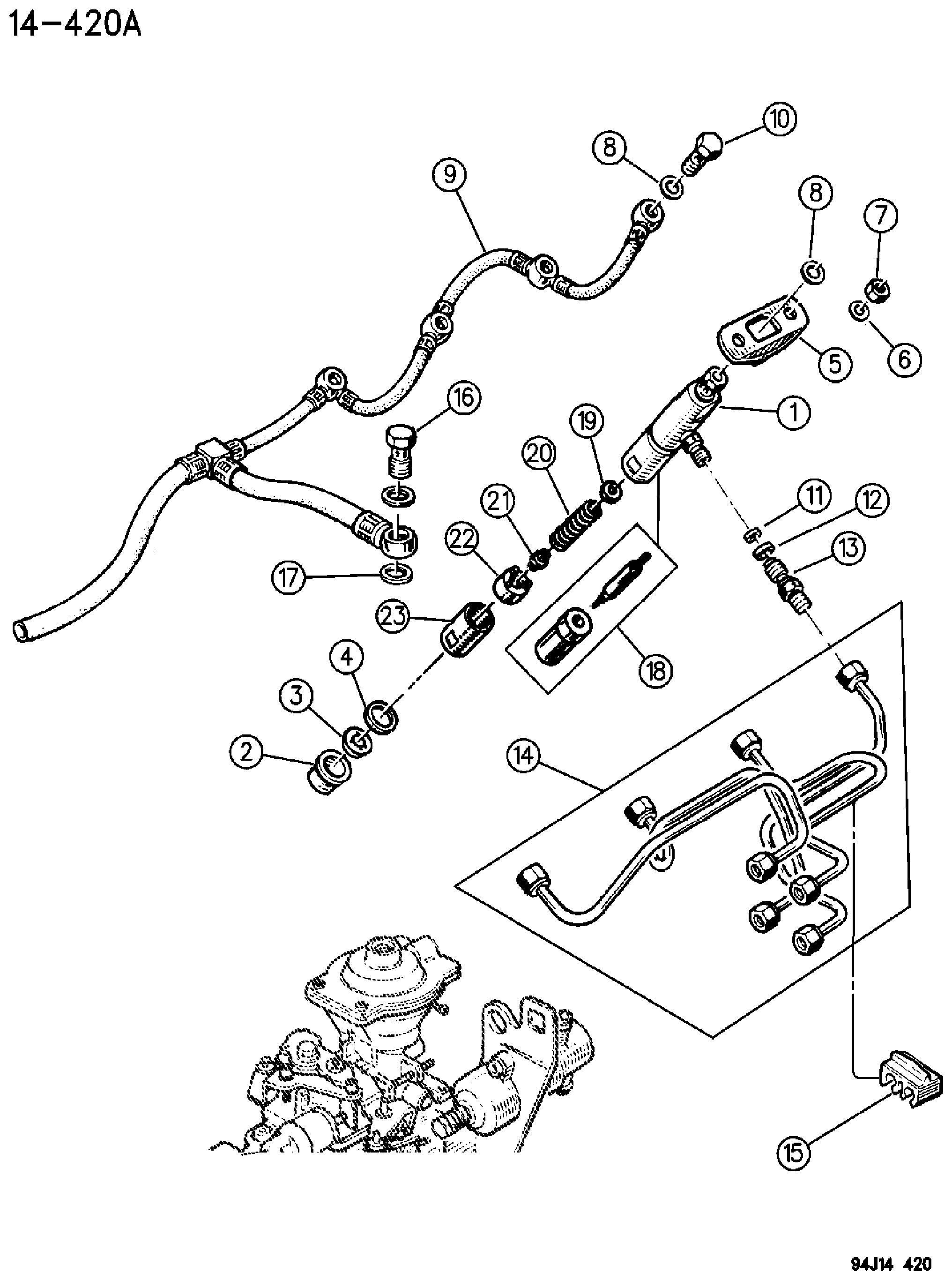 Exploded view: FUEL INJECTION SYSTEM 2.1L DIESEL ENGINE XJ BODY