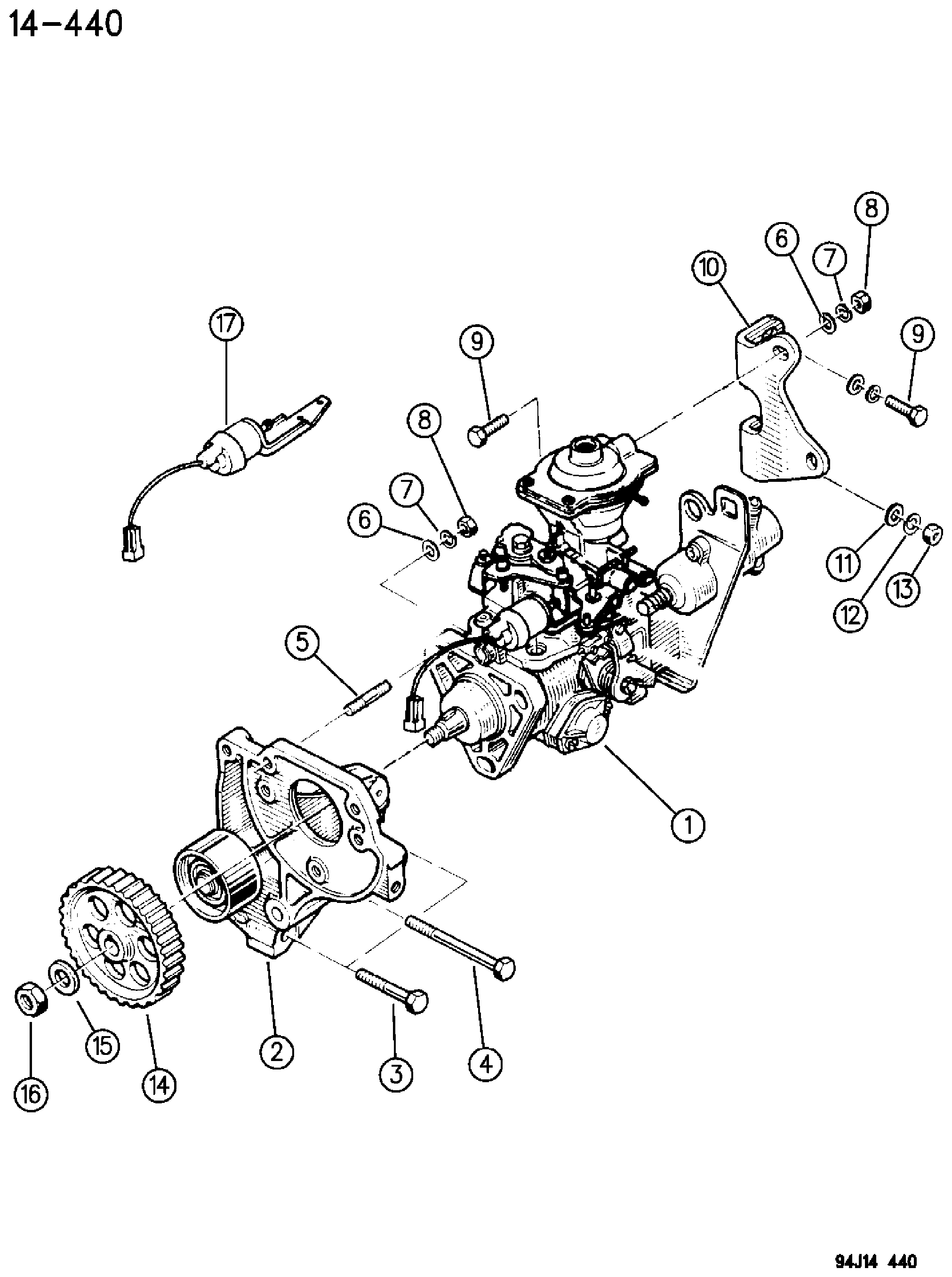 Exploded view: FUEL INJECTION PUMP 2.1L DIESEL ENGINE XJ BODY