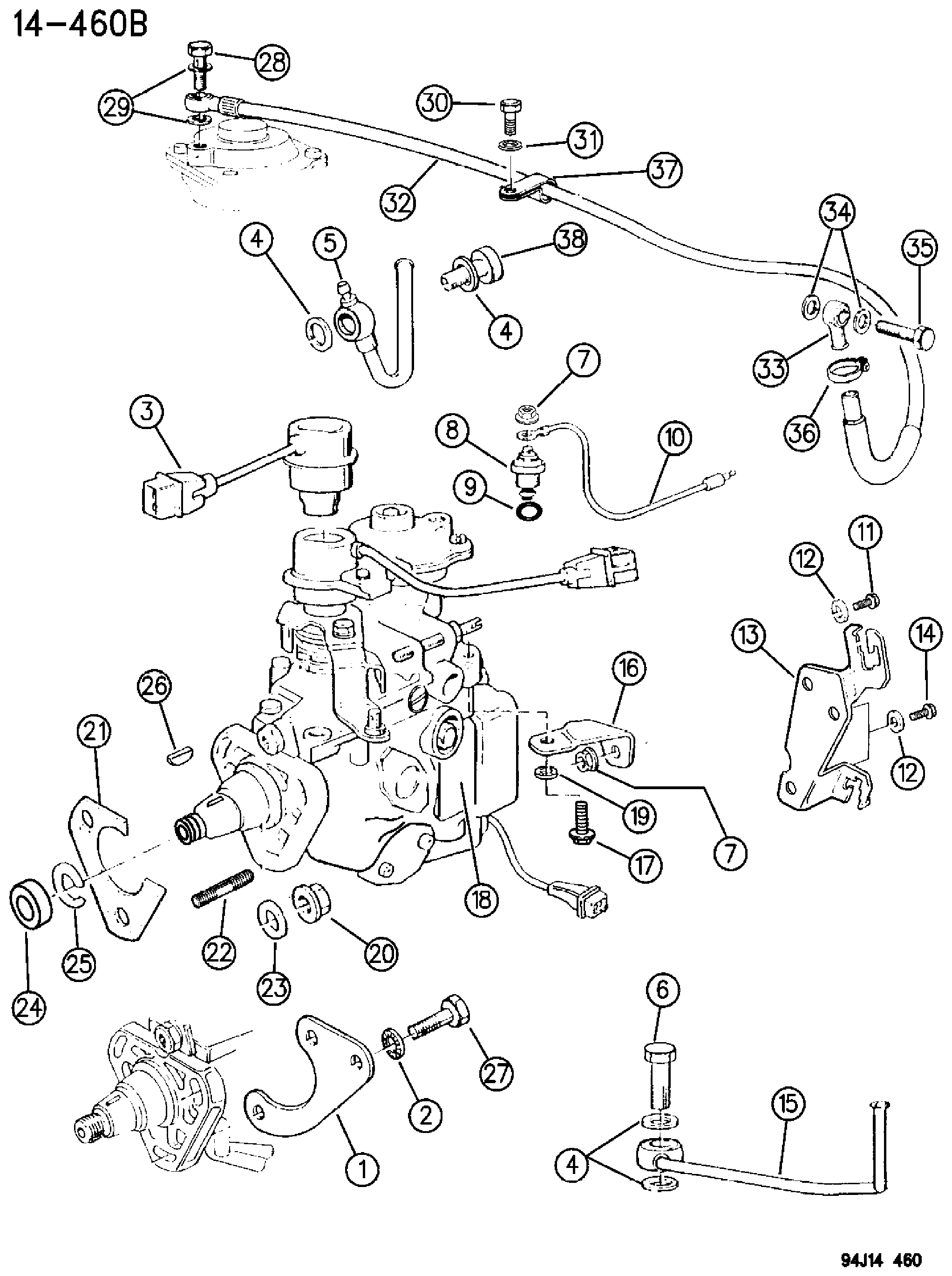 Exploded view: FUEL INJECTION PUMP 2.5L DIESEL ENGINE XJ BODY