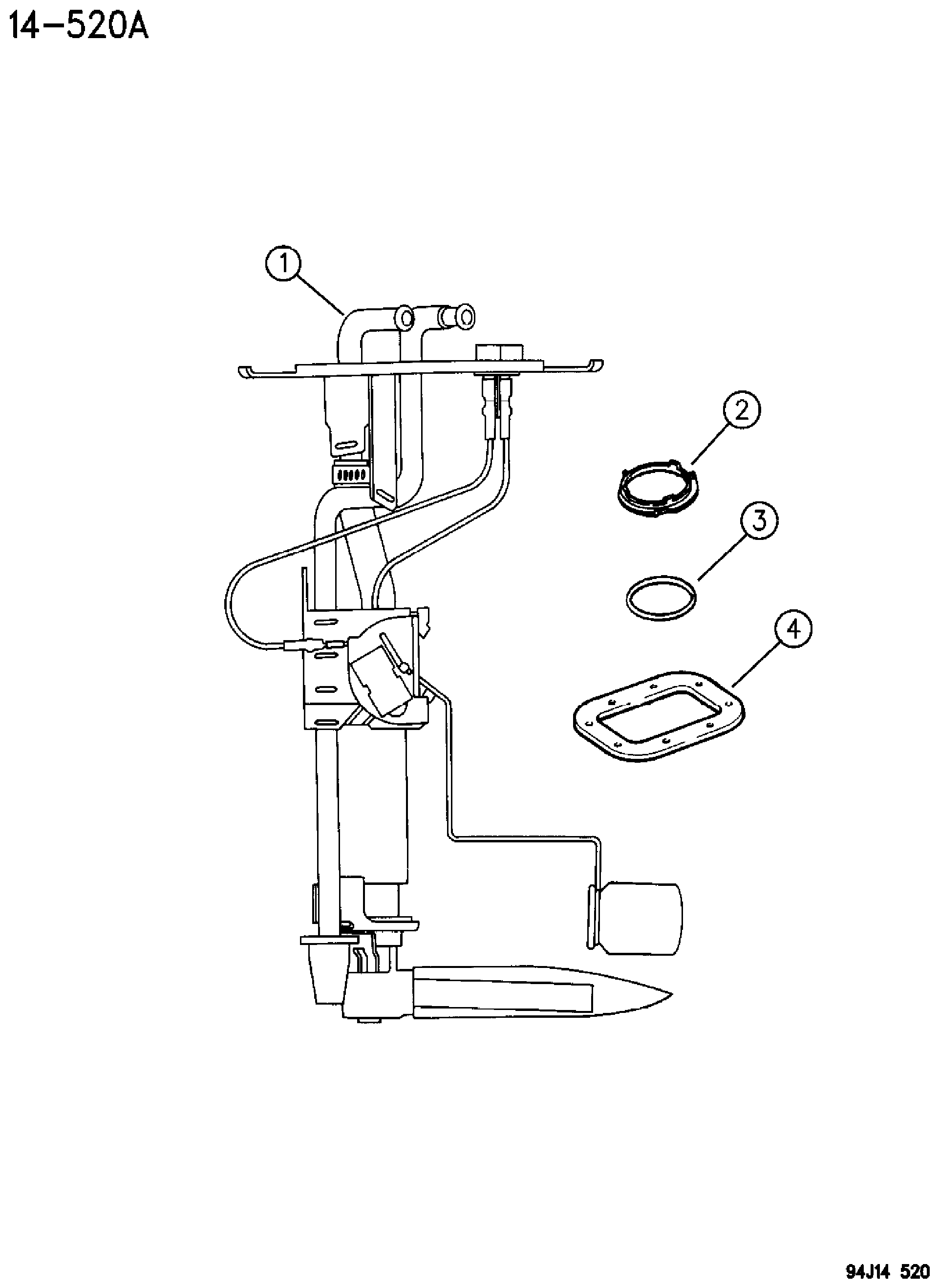 Exploded view: FUEL PUMP AND SENDING UNIT YJ, XJ, ZJ BODY