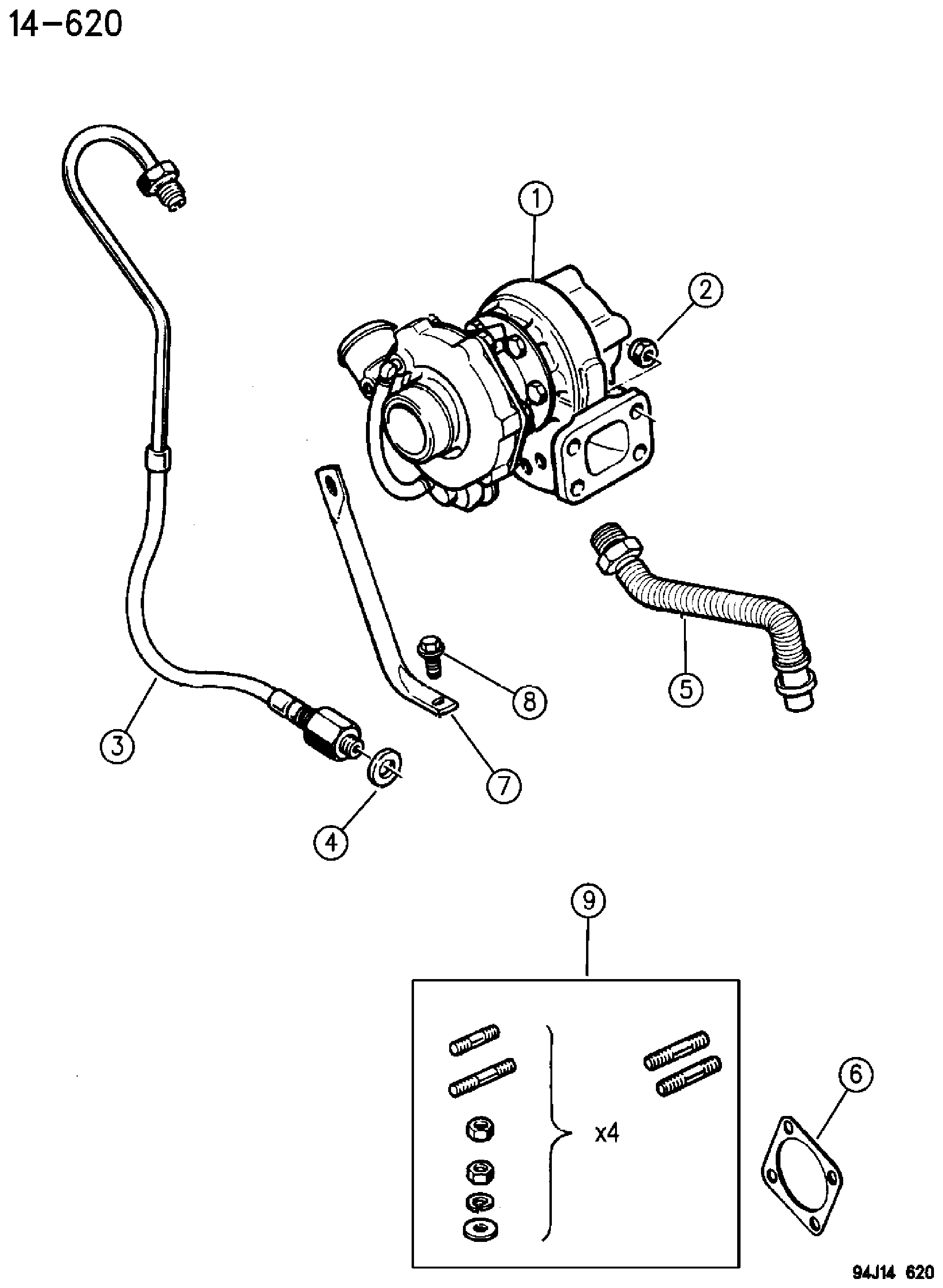 Exploded view: TURBOCHARGER 2.1L DIESEL ENGINE XJ BODY