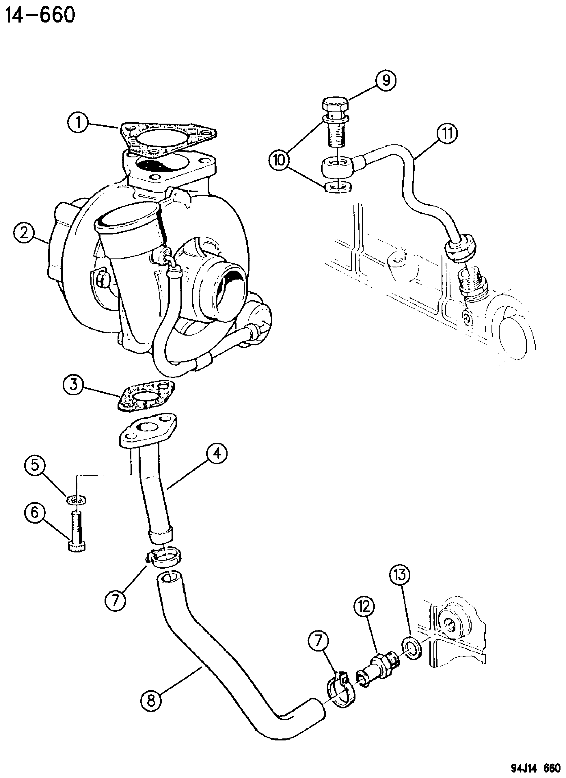 Exploded view: TURBOCHARGER 2.5L DIESEL ENGINE XJ BODY