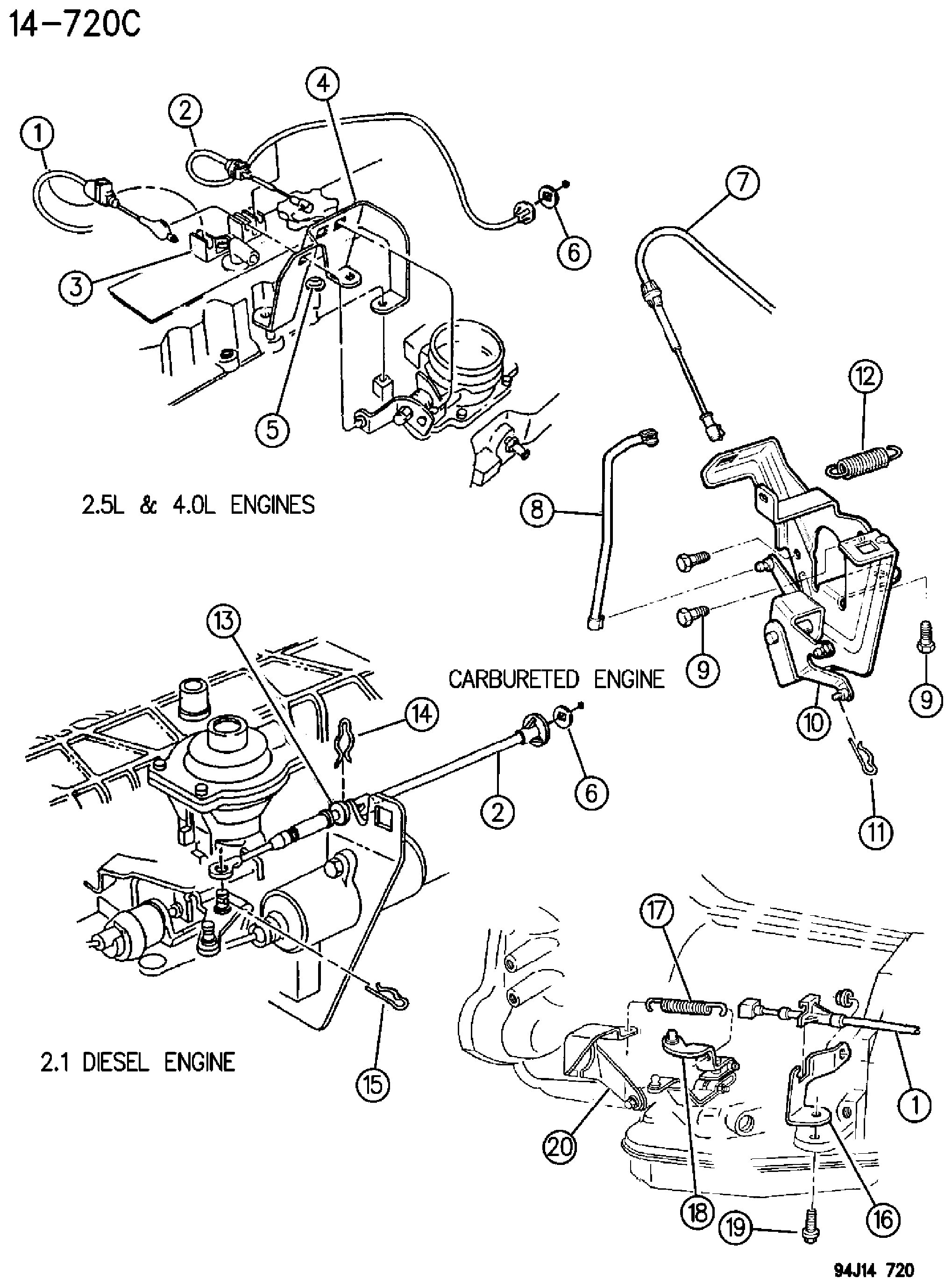 Exploded view: THROTTLE CONTROLS XJ, ZJ, ZG BODY