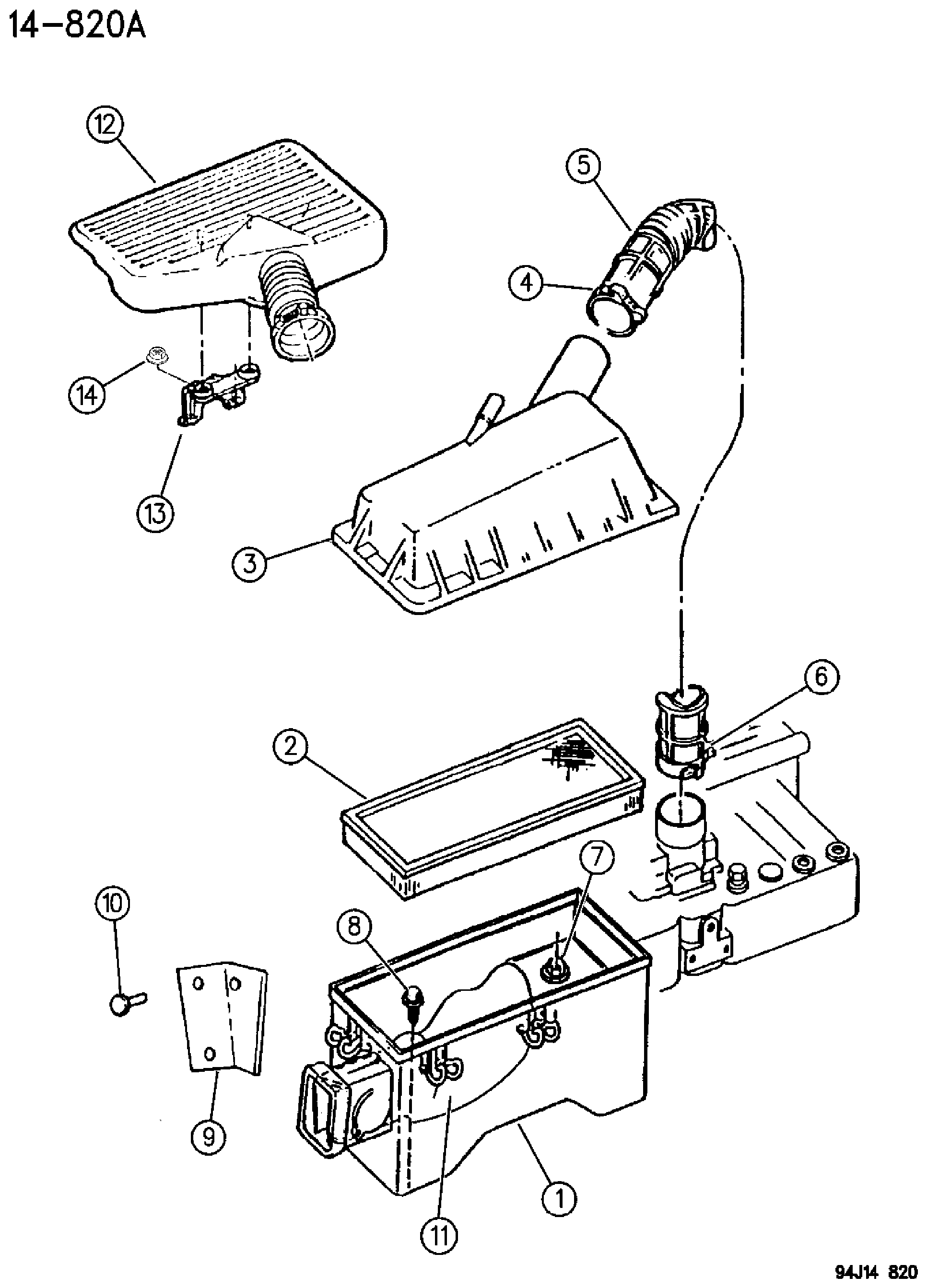 Exploded view: AIR CLEANER 2.5L, 4.0L ENGINE XJ BODY