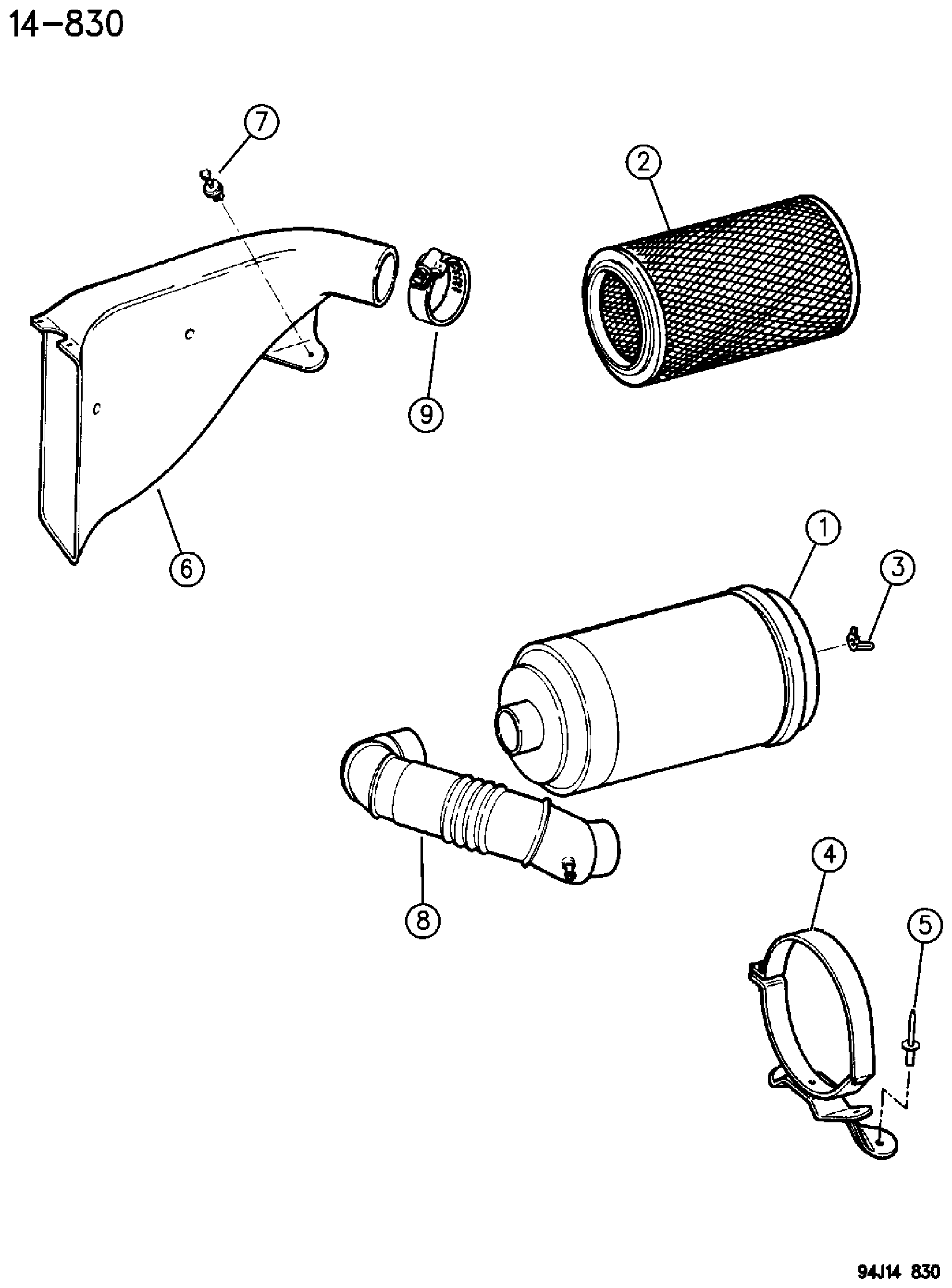 Exploded view: AIR CLEANER 2.1L DIESEL ENGINE XJ BODY
