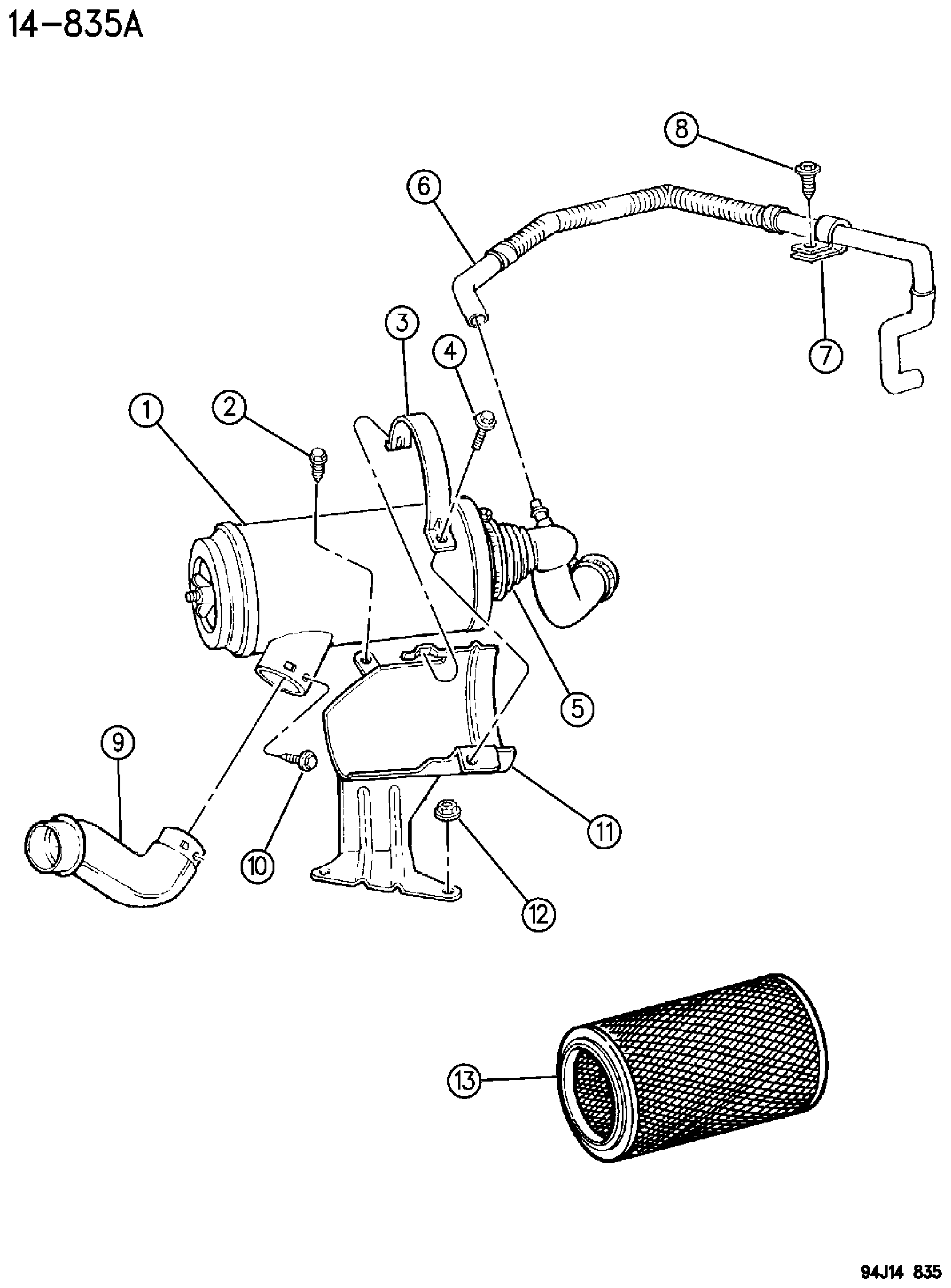 Exploded view: AIR CLEANER 2.5L DIESEL ENGINE XJ BODY