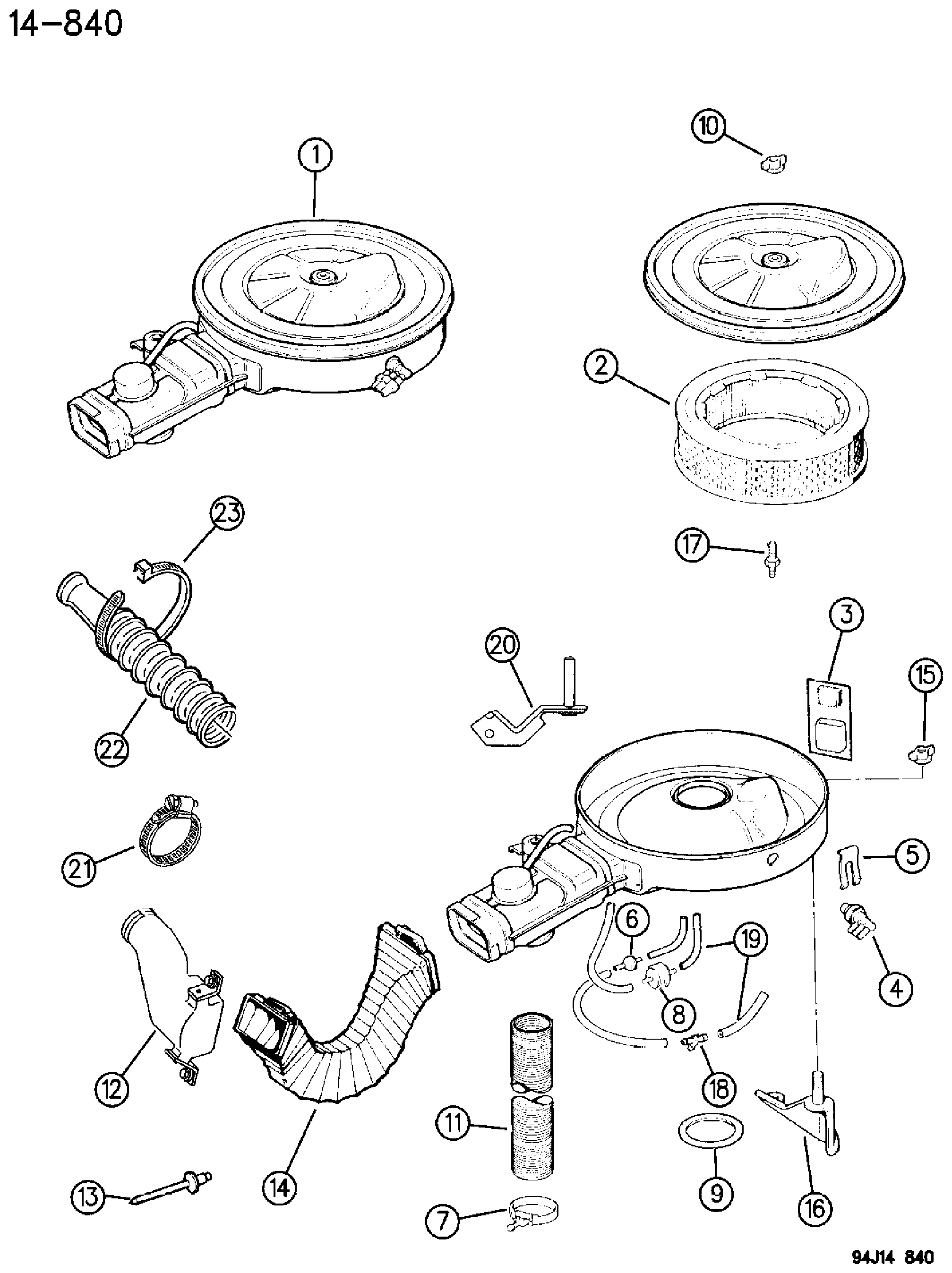 Exploded view: AIR CLEANER 2.5L CARBURETED ENGINE X1 BODY