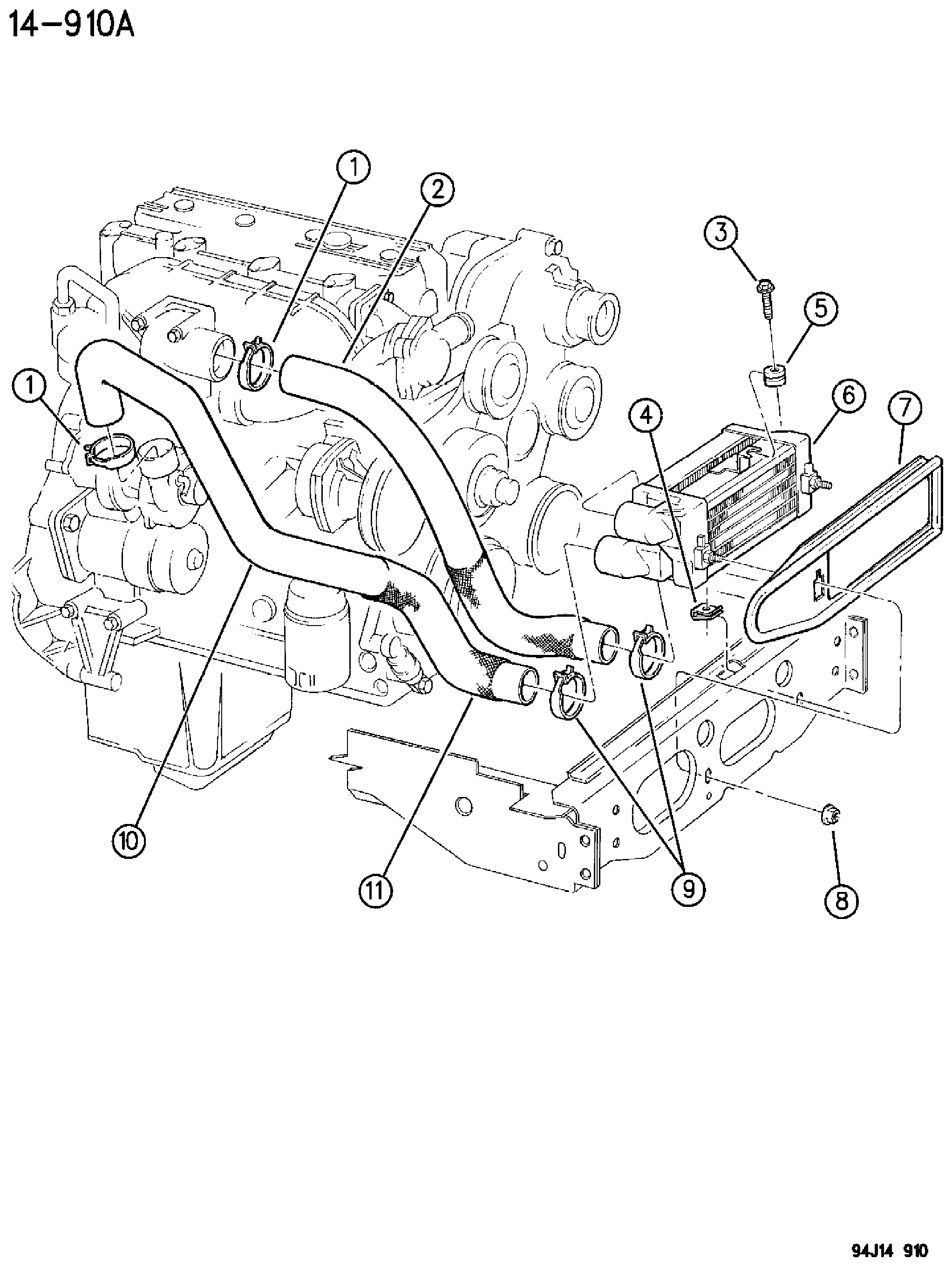 Exploded view: AIR INTAKE AND CHARGE AIR COOLER SYSTEM 2.5L DIESEL ENGINE XJ BODY